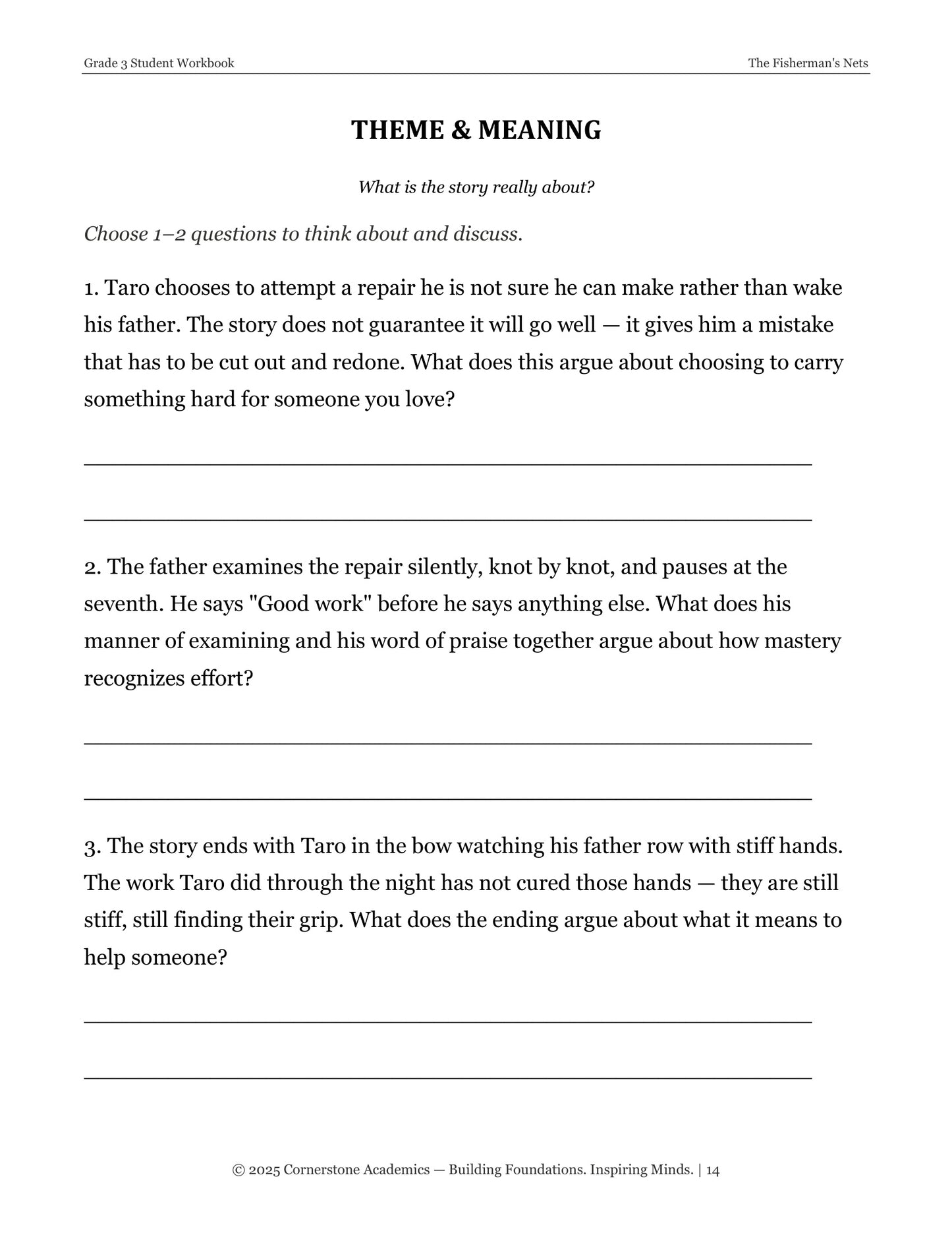 The Fisherman's Nets | Grade 3 Classical Literature Packet | Cornerstone Academics