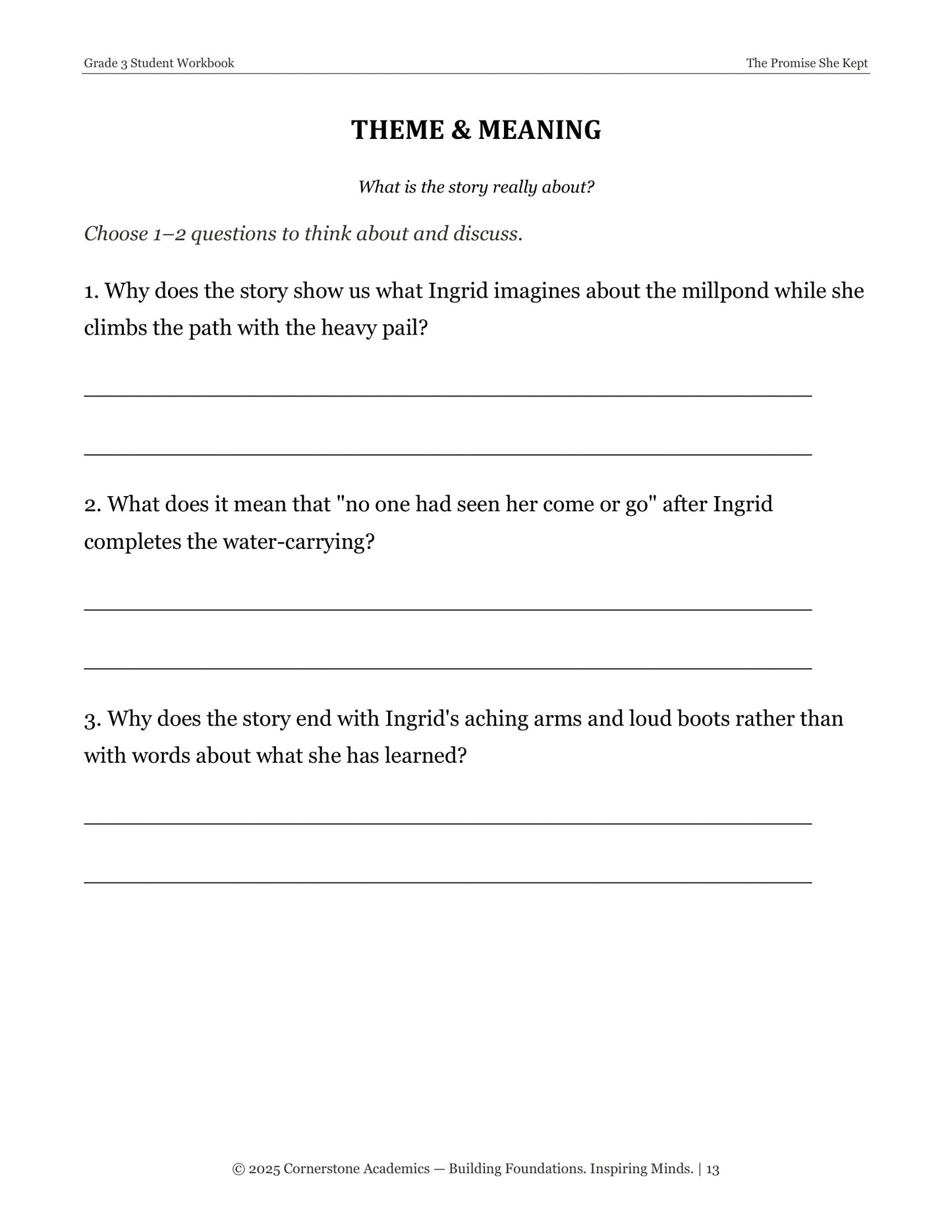 The Promise She Kept | Grade 3 Classical Literature Packet | Cornerstone Academics