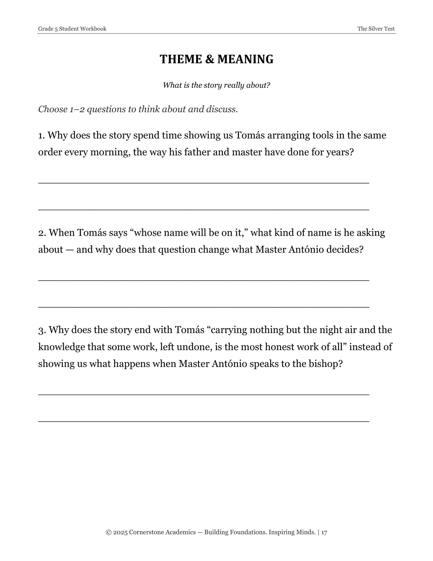 The Silver Test | Grade 5 Classical Literature Packet | Cornerstone Academics