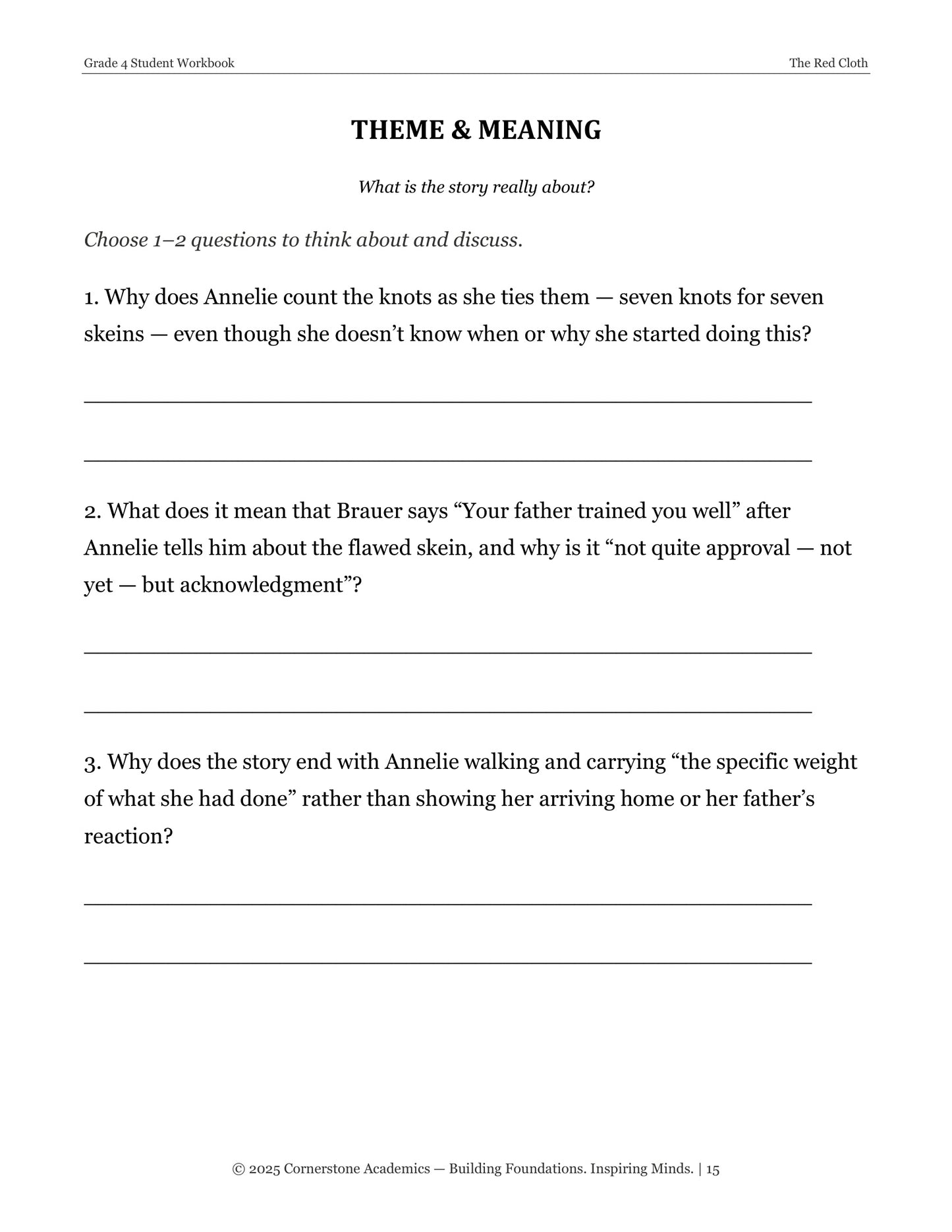 The Red Cloth | Grade 4 Classical Literature Packet | Cornerstone Academics