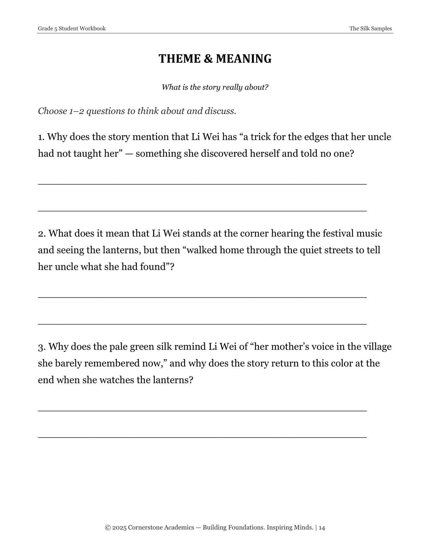 The Silk Samples | Grade 5 Classical Literature Packet | Cornerstone Academics
