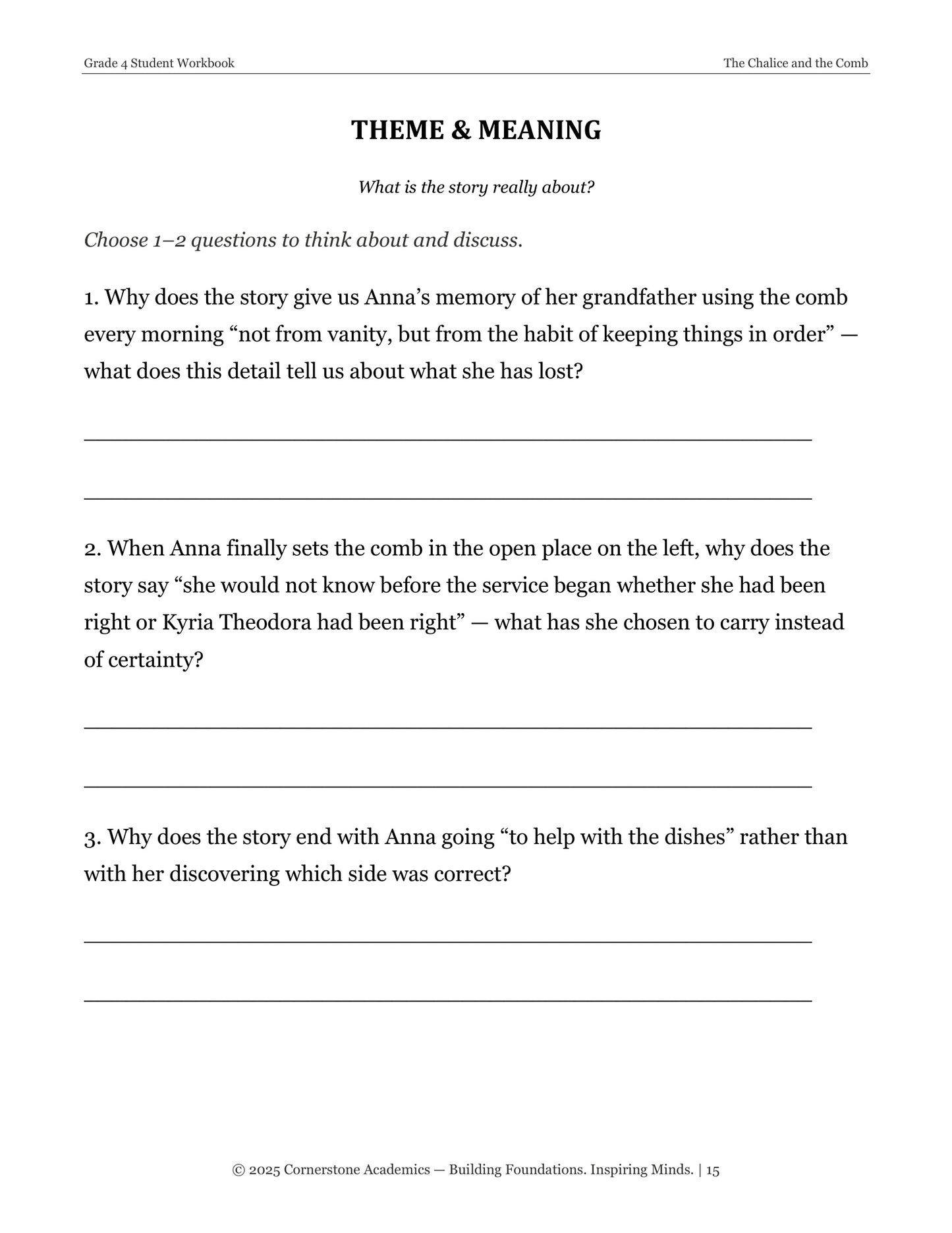 The Chalice and the Comb | Grade 4 Classical Literature Packet | Cornerstone Academics