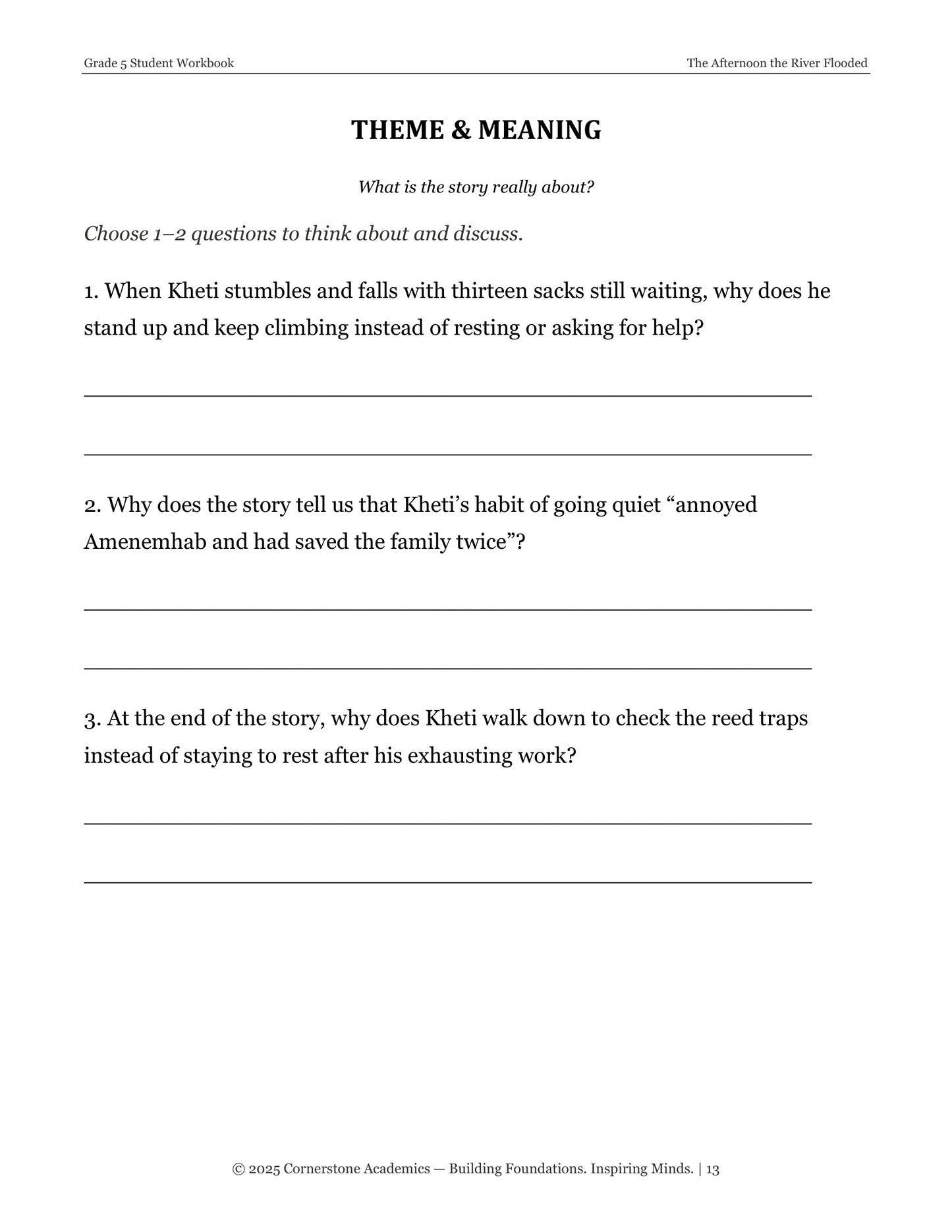 The Afternoon the River Flooded | Grade 5 Classical Literature Packet | Cornerstone Academics