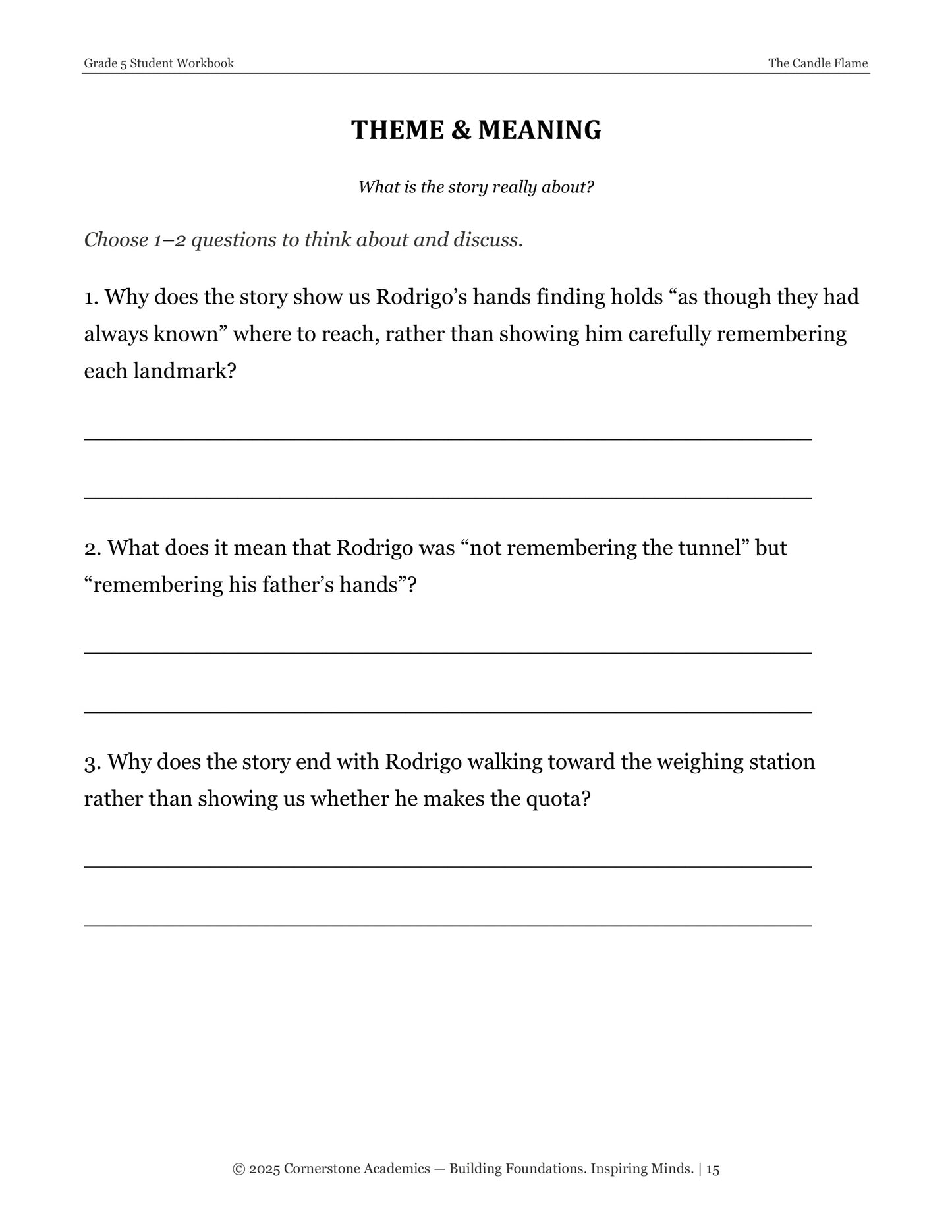 The Candle Flame | Grade 5 Classical Literature Packet | Cornerstone Academics