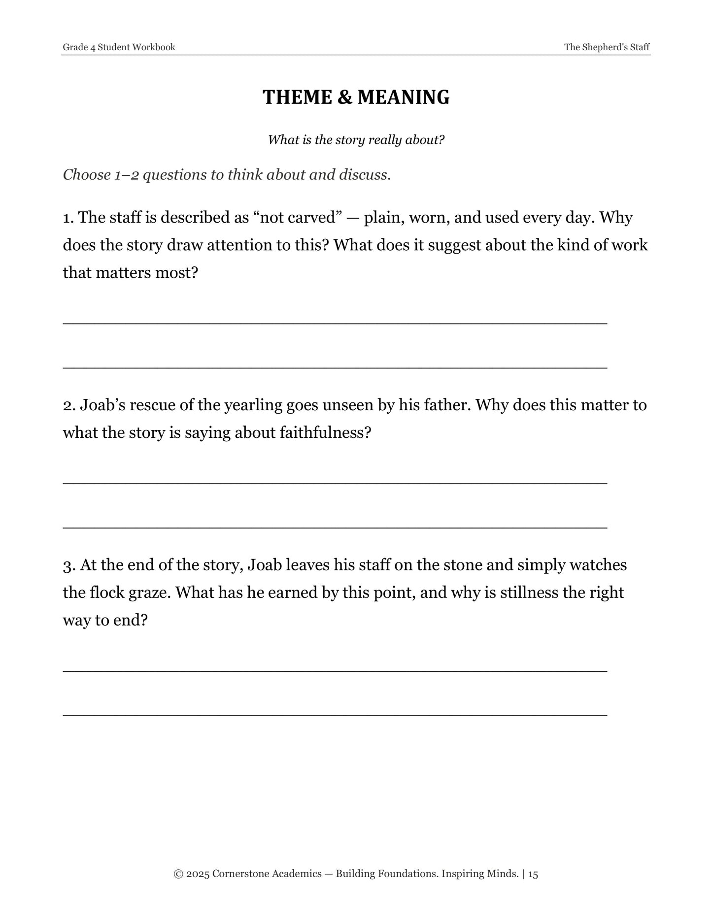 The Shepherd's Staff | Grade 4 Classical Literature Packet | Cornerstone Academics