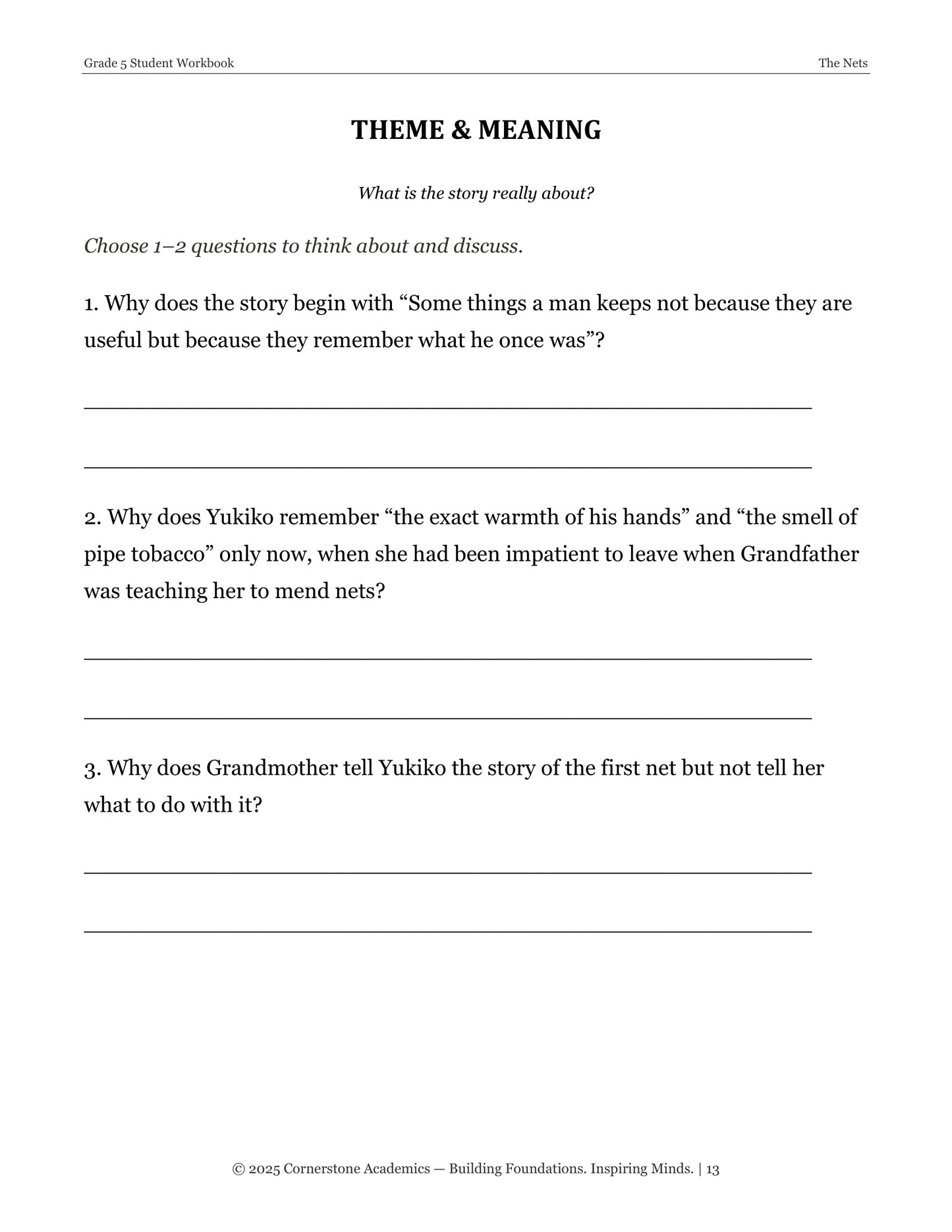 The Nets | Grade 5 Classical Literature Packet | Cornerstone Academics