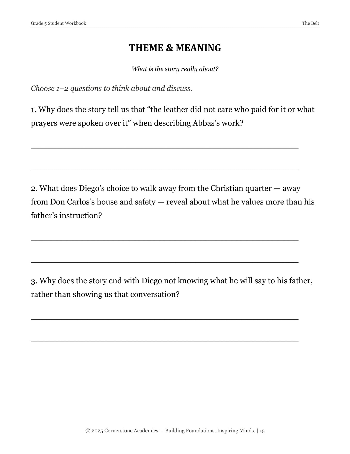 The Belt | Grade 5 Classical Literature Packet | Cornerstone Academics
