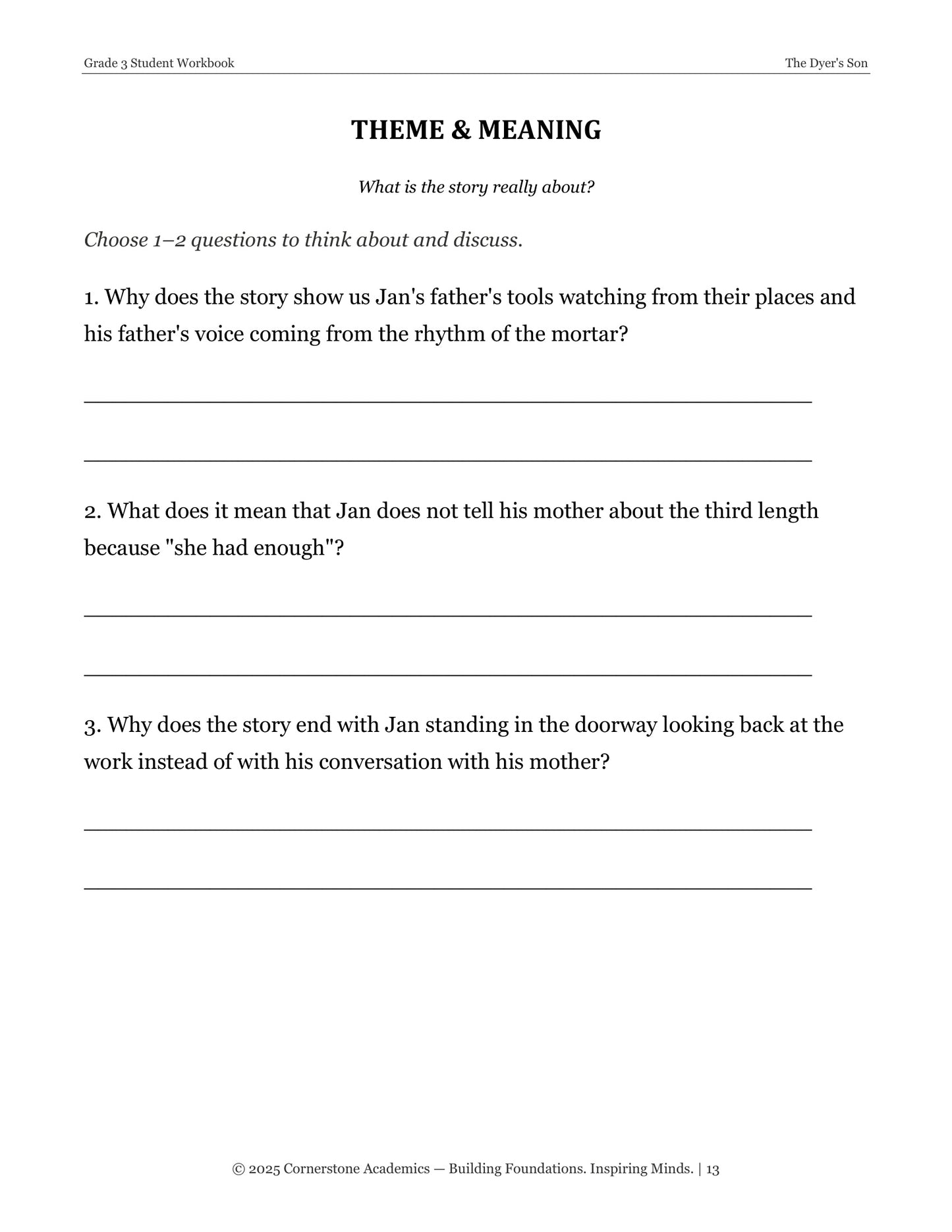 The Dyer's Son | Grade 3 Classical Literature Packet | Cornerstone Academics