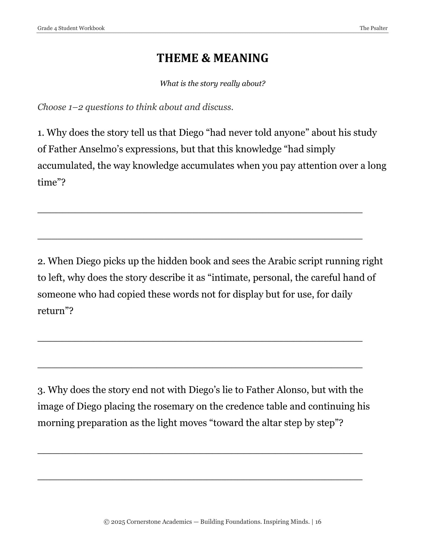 The Psalter | Grade 4 Classical Literature Packet | Cornerstone Academics