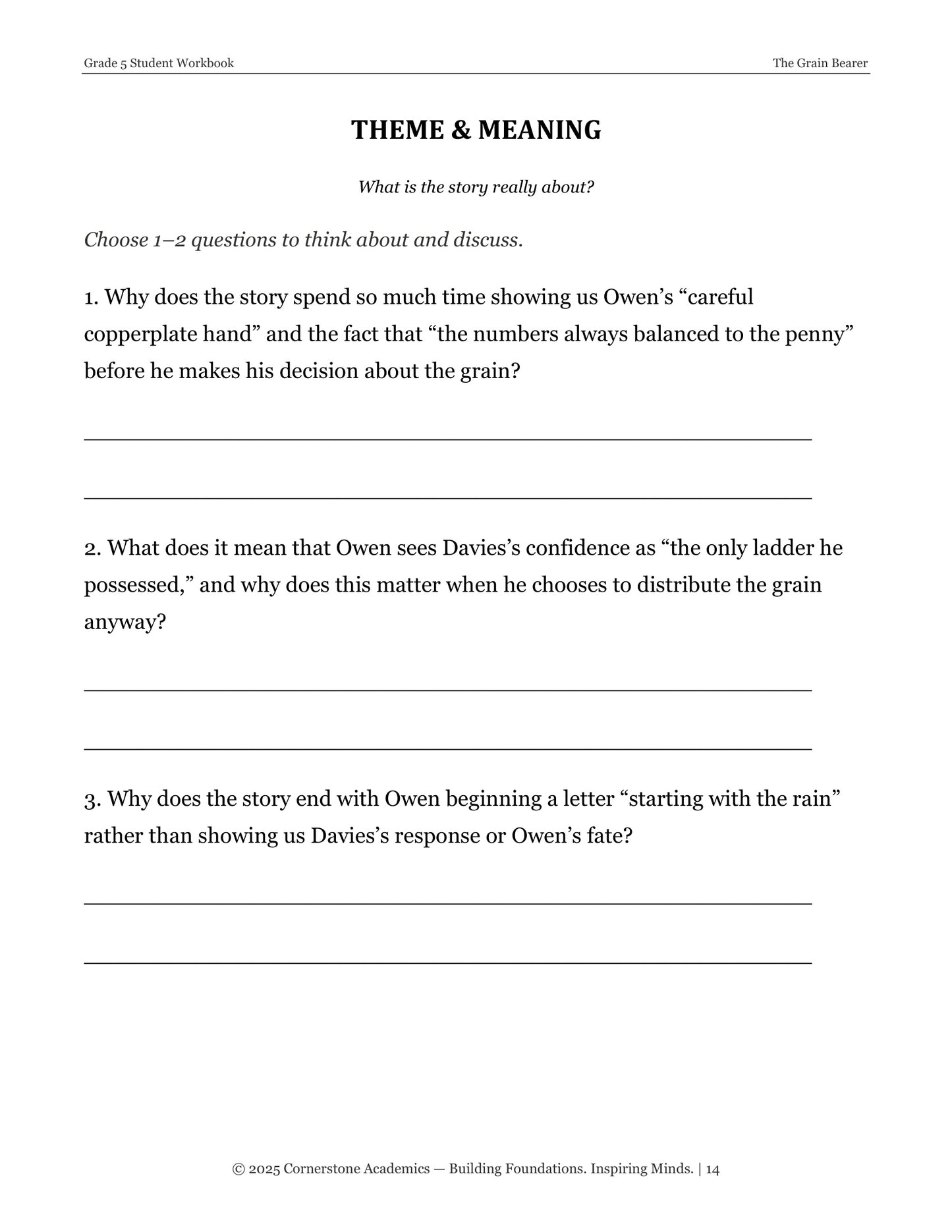 The Grain Bearer | Grade 5 Classical Literature Packet | Cornerstone Academics
