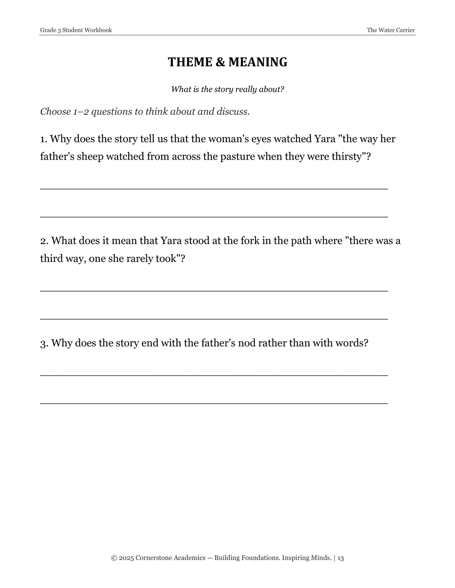 The Water Carrier | Grade 3 Classical Literature Packet | Cornerstone Academics