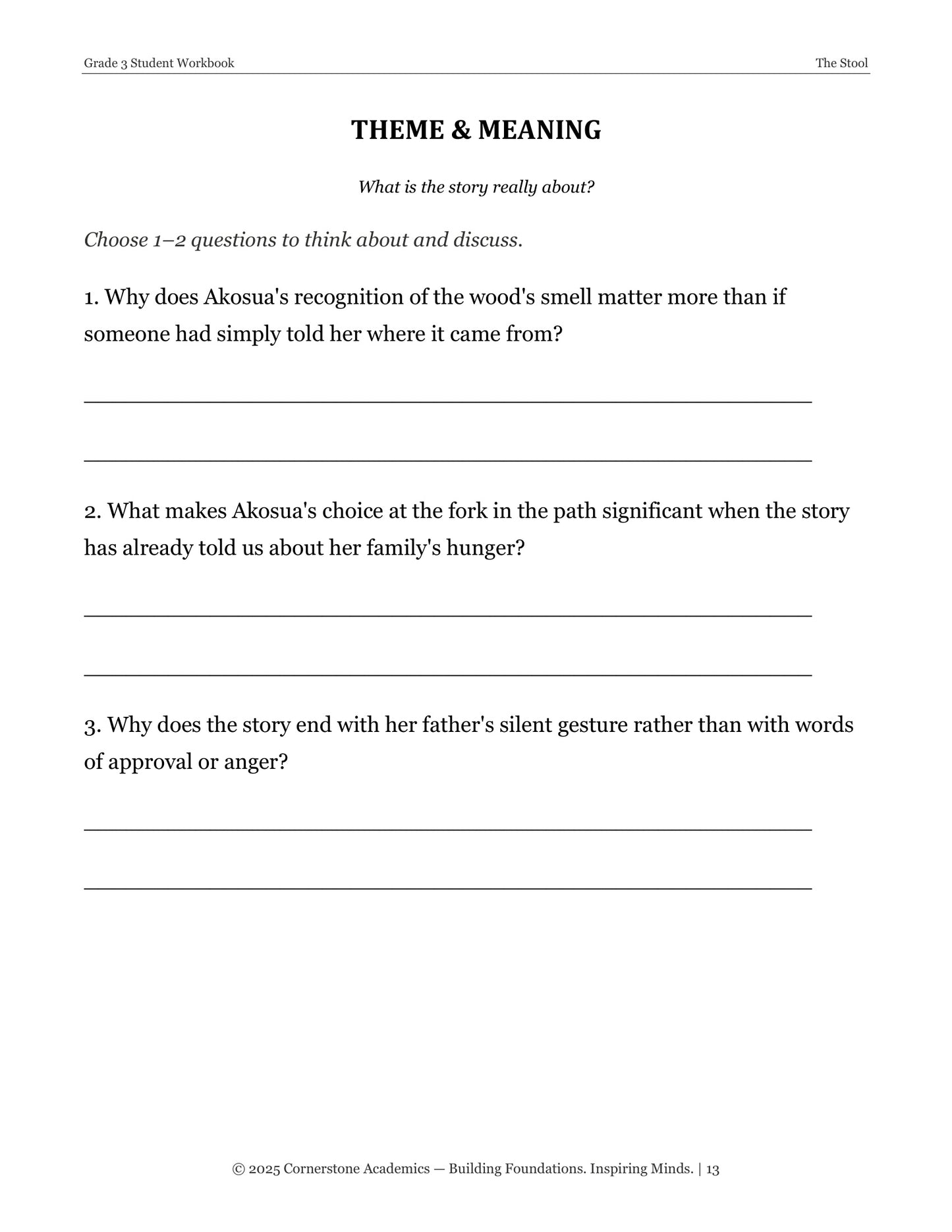 The Stool | Grade 3 Classical Literature Packet | Cornerstone Academics