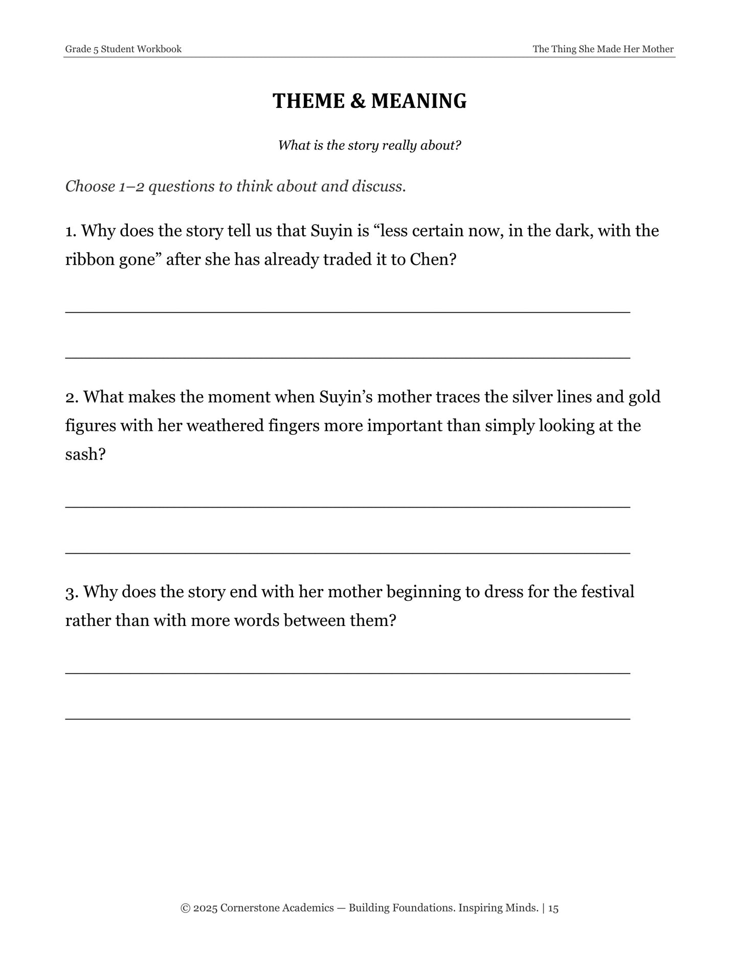 The Thing She Made Her Mother | Grade 5 Classical Literature Packet | Cornerstone Academics