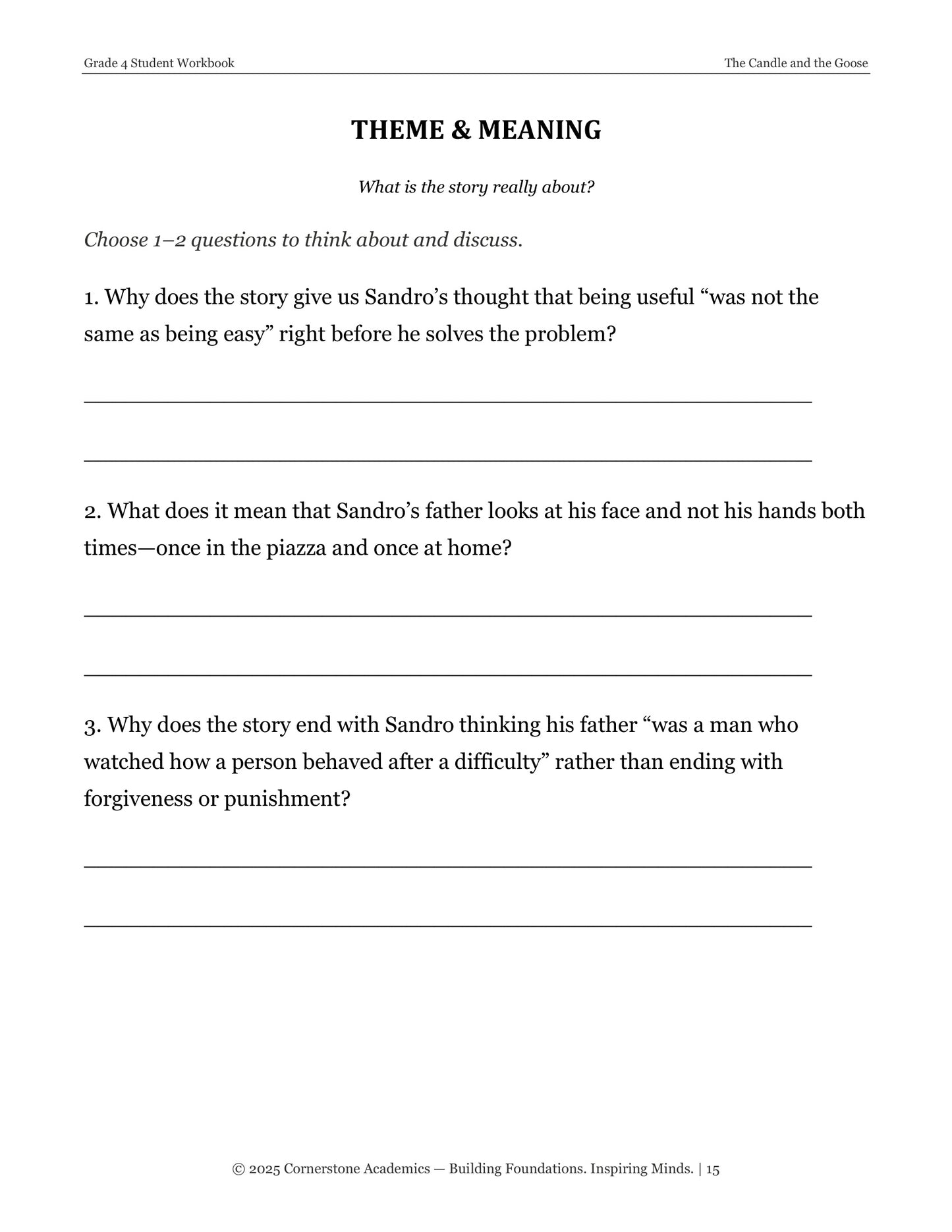 The Candle and the Goose | Grade 4 Classical Literature Packet | Cornerstone Academics