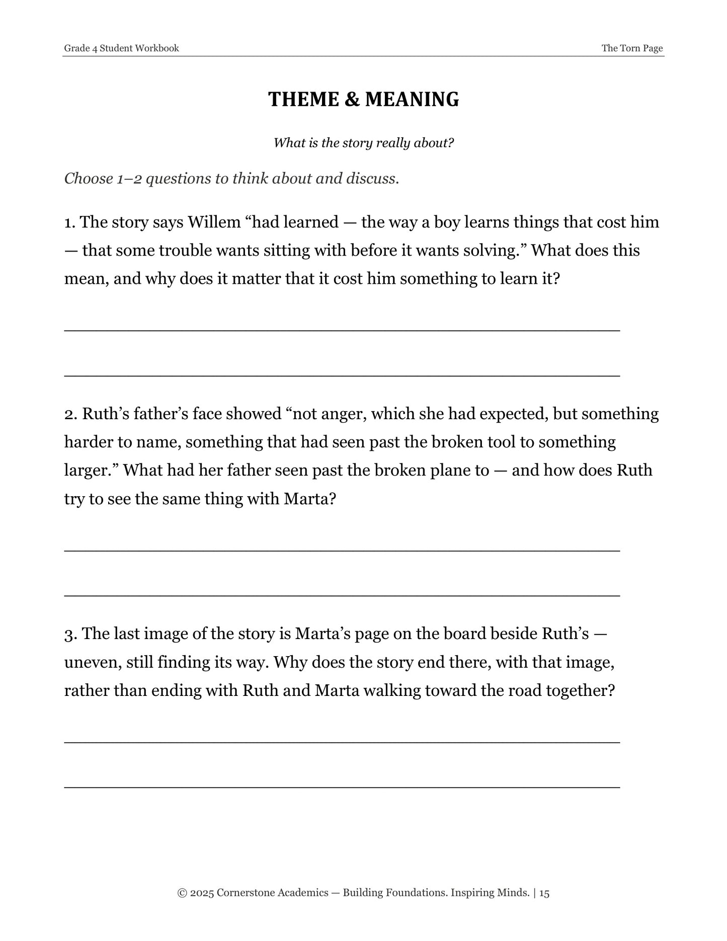 The Torn Page | Grade 4 Classical Literature Packet | Cornerstone Academics