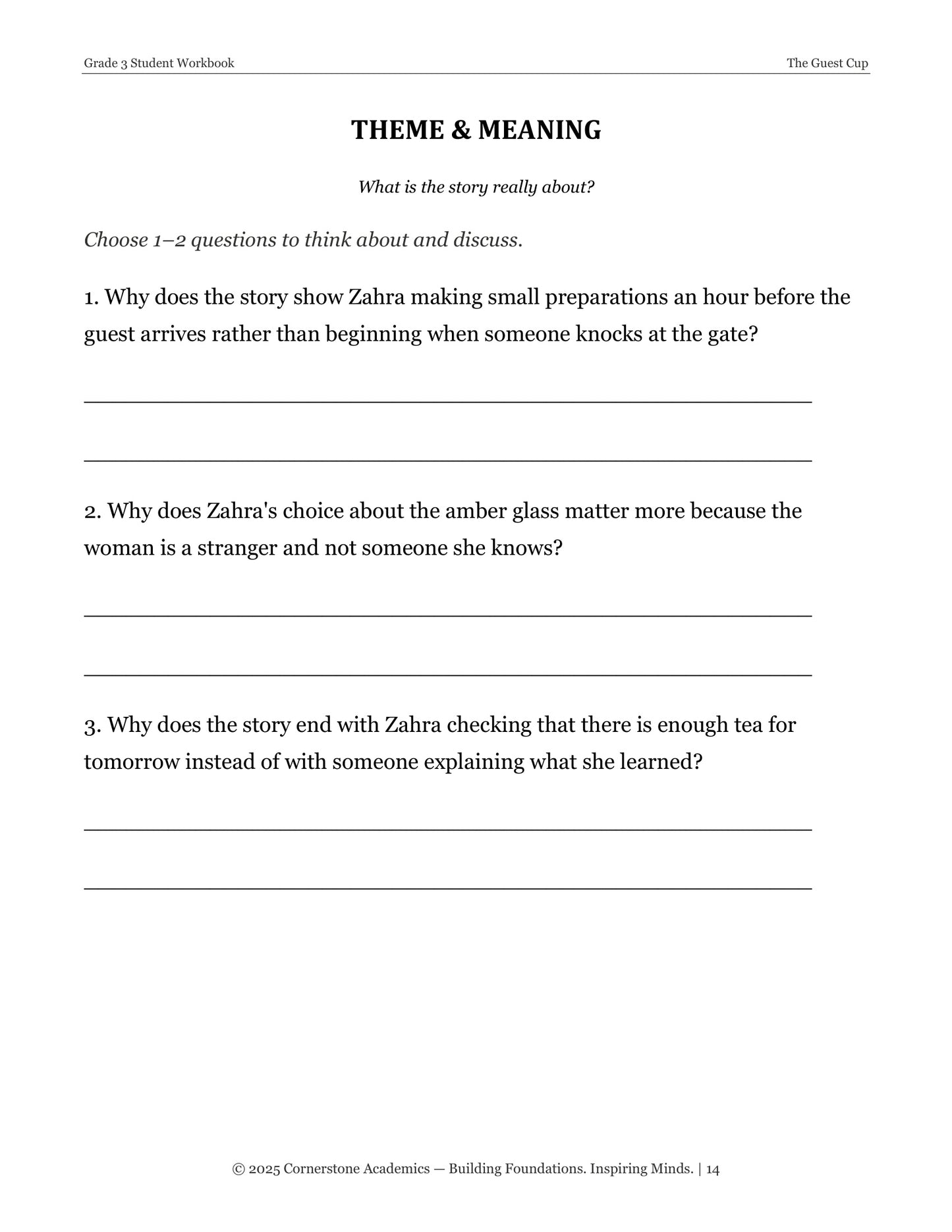 The Guest Cup | Grade 3 Classical Literature Packet | Cornerstone Academics