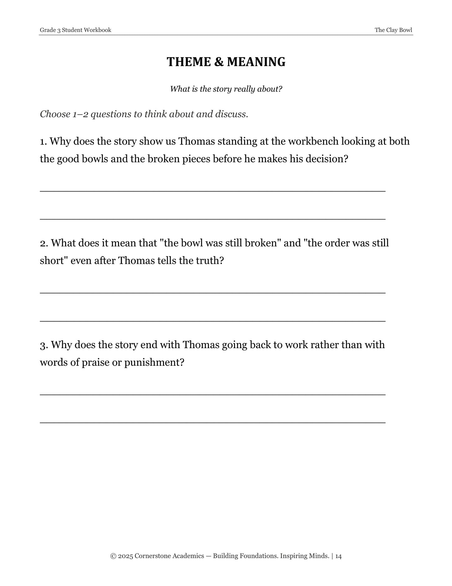 The Clay Bowl | Grade 3 Classical Literature Packet | Cornerstone Academics