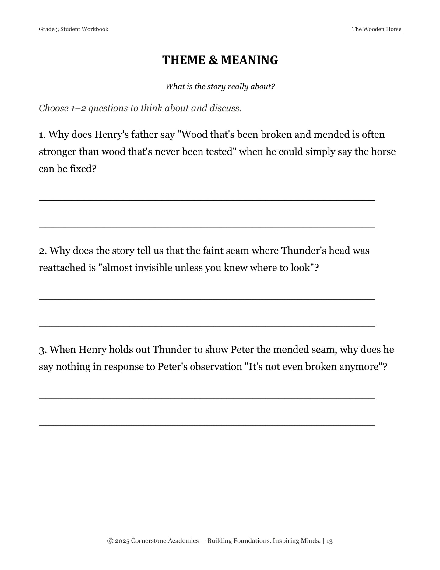 The Wooden Horse | Grade 3 Classical Literature Packet | Cornerstone Academics