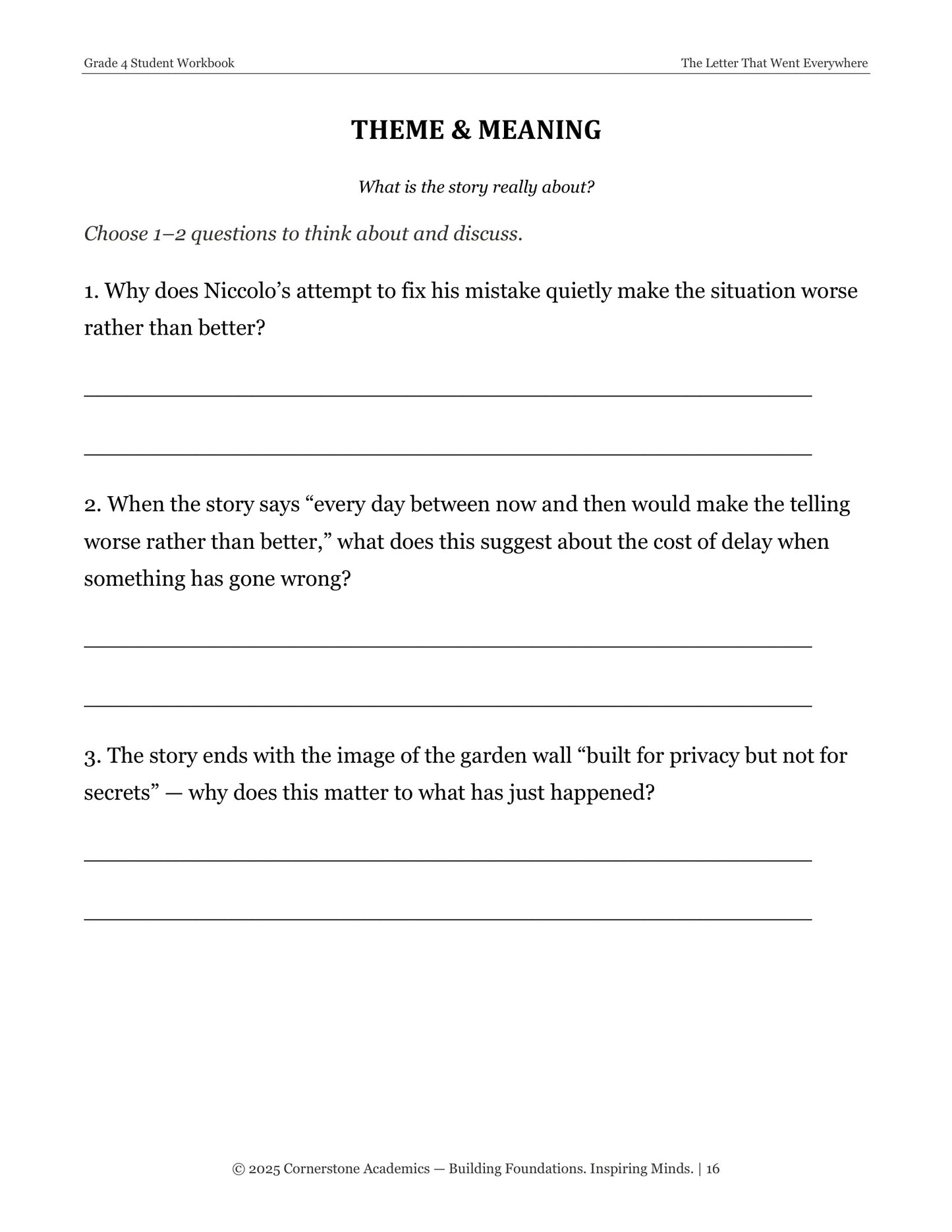 The Letter That Went Everywhere | Grade 4 Classical Literature Packet | Cornerstone Academics