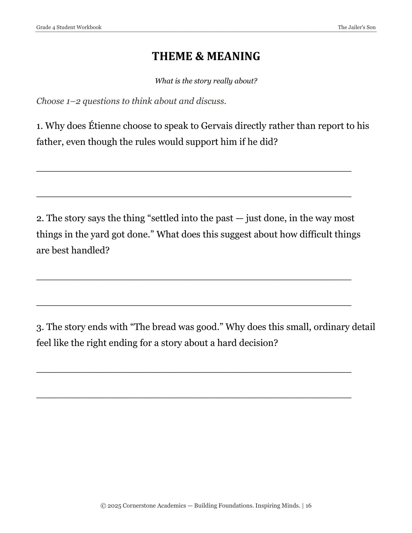 The Jailer's Son | Grade 4 Classical Literature Packet | Cornerstone Academics