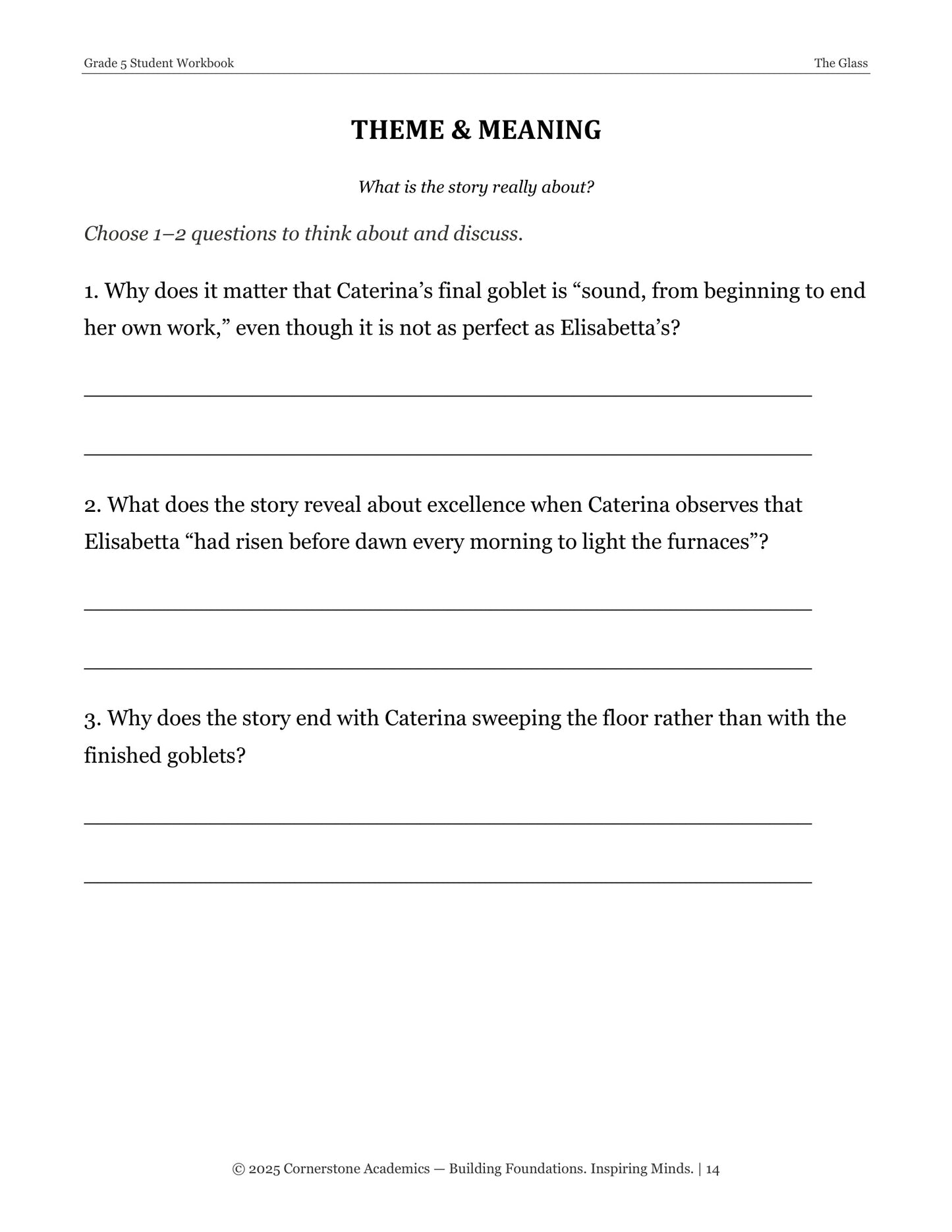 The Glass | Grade 5 Classical Literature Packet | Cornerstone Academics
