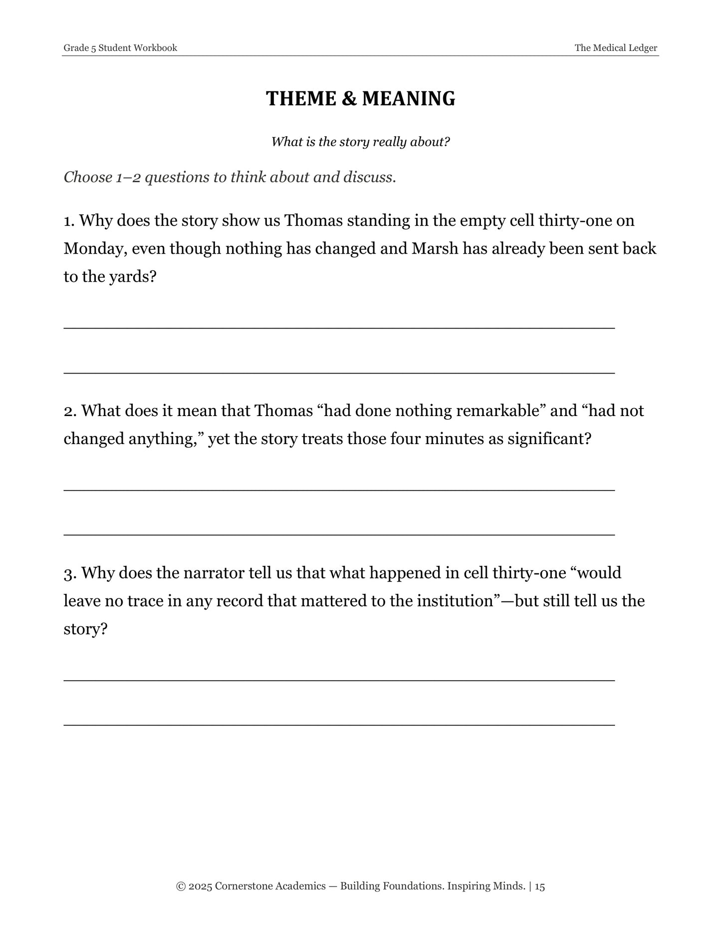 The Medical Ledger | Grade 5 Classical Literature Packet | Cornerstone Academics