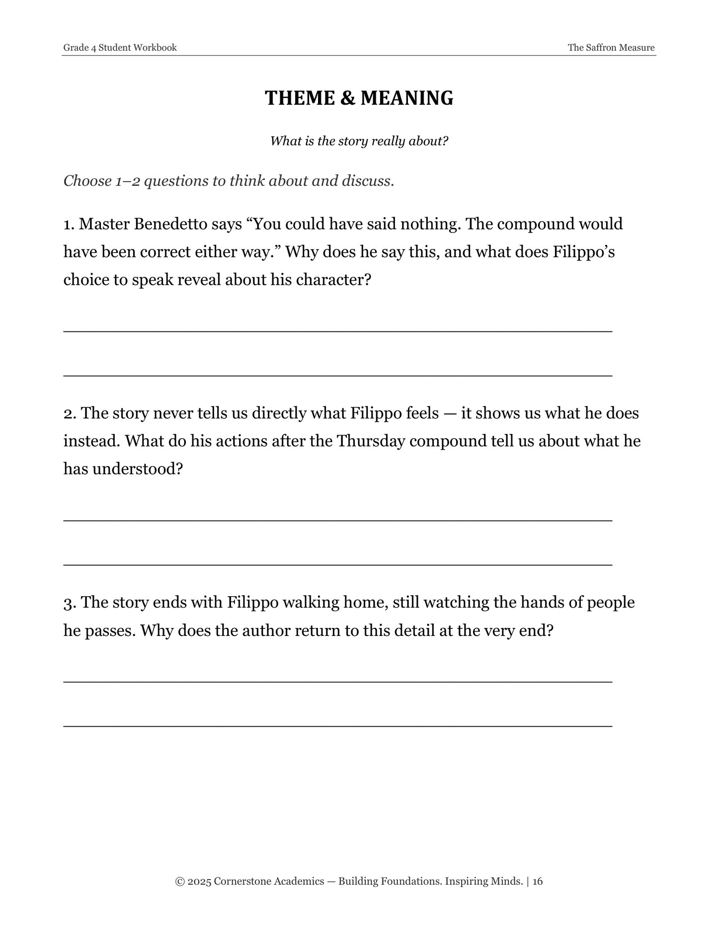 The Saffron Measure | Grade 4 Classical Literature Packet | Cornerstone Academics