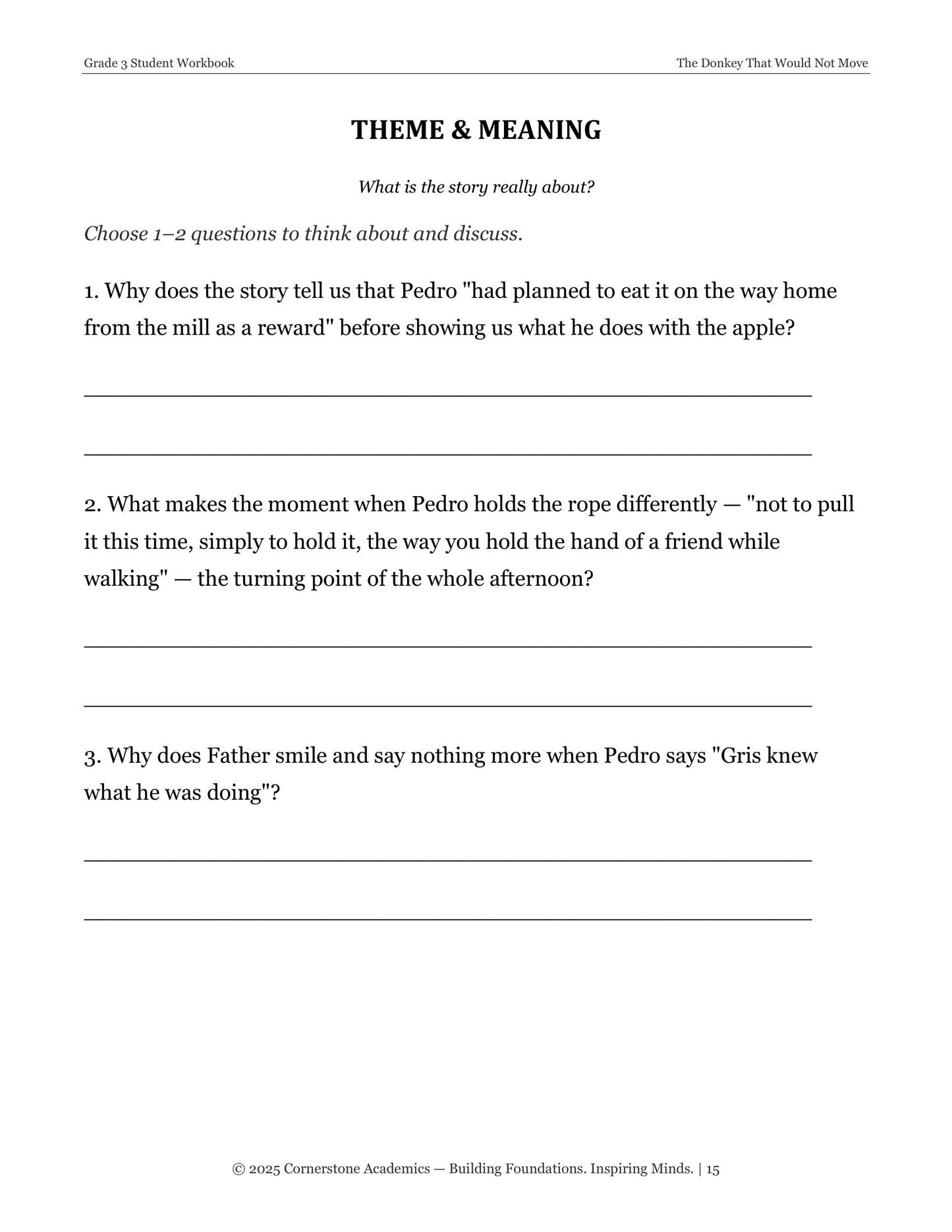 The Donkey That Would Not Move | Grade 3 Classical Literature Packet | Cornerstone Academics