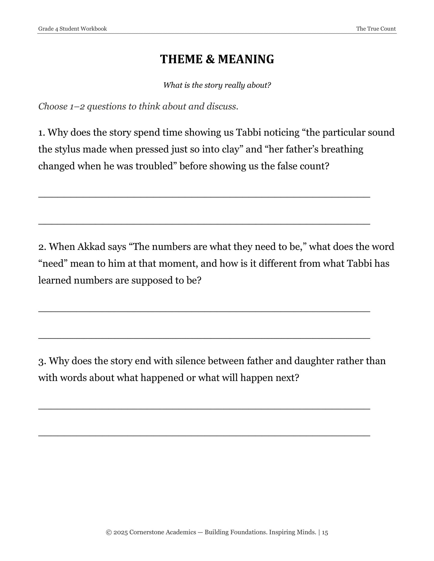 The True Count | Grade 4 Classical Literature Packet | Cornerstone Academics