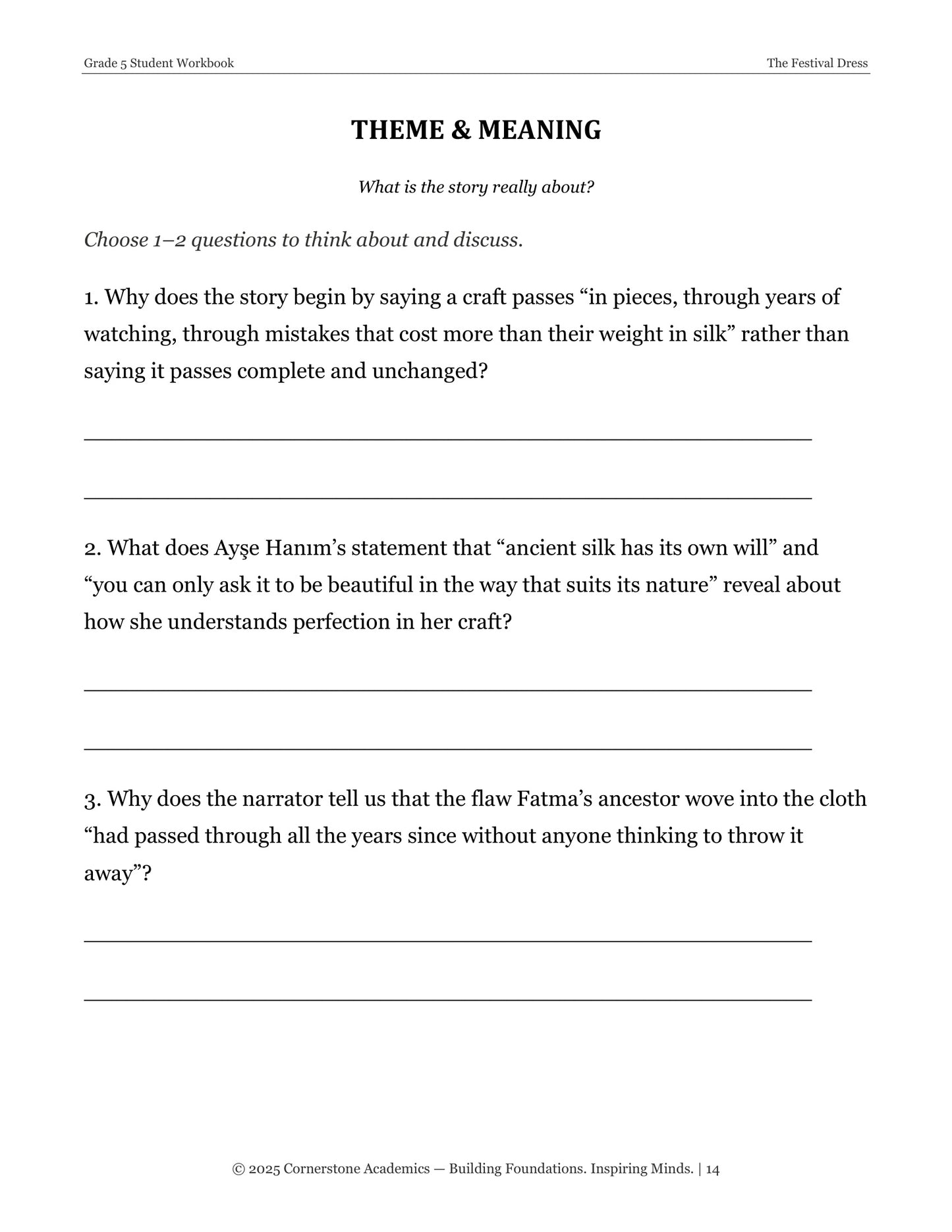 The Festival Dress | Grade 5 Classical Literature Packet | Cornerstone Academics