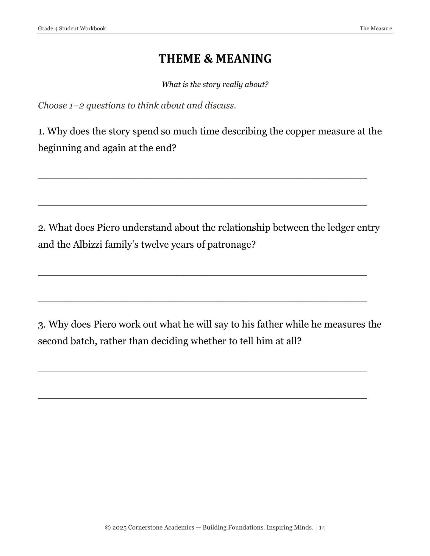 The Measure | Grade 4 Classical Literature Packet | Cornerstone Academics