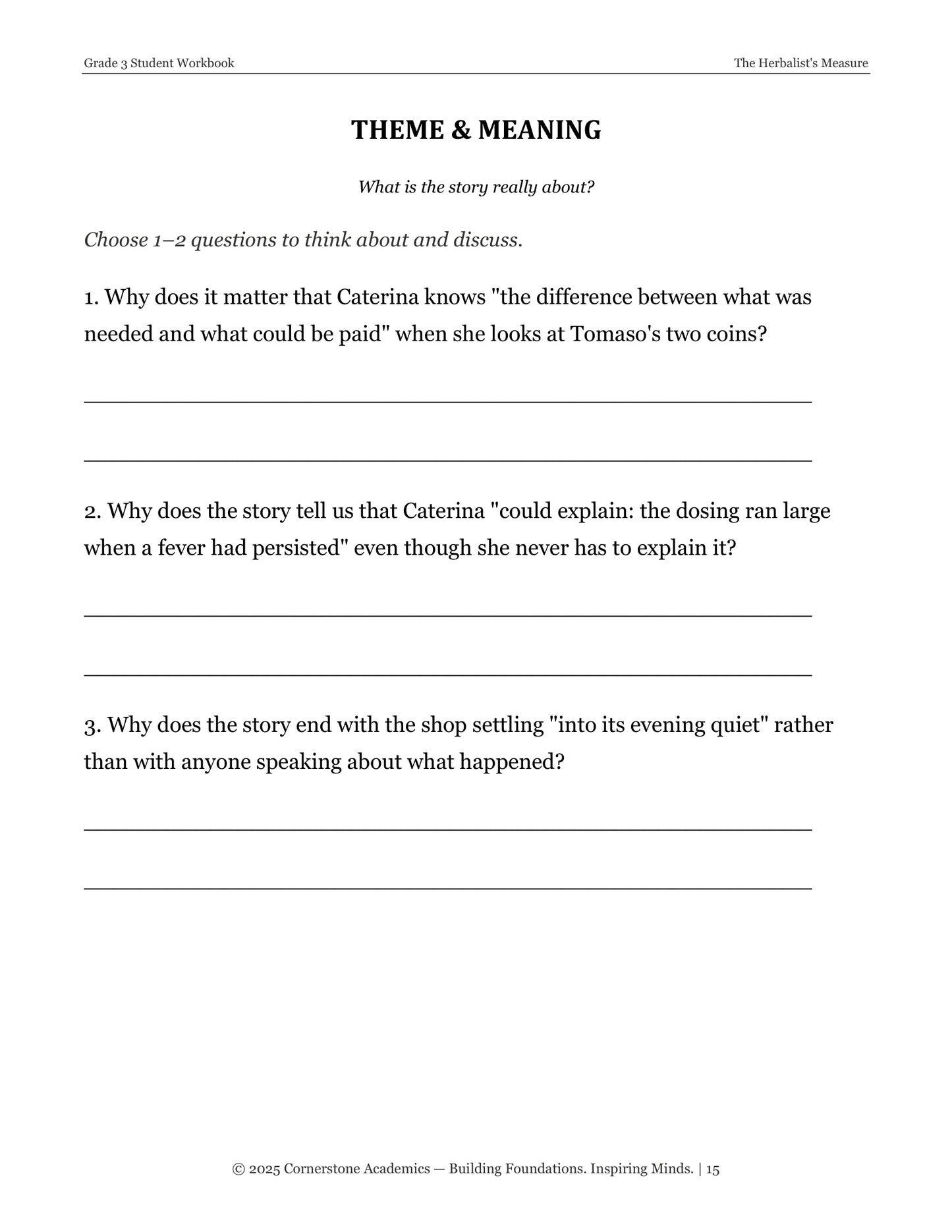 The Herbalist's Measure | Grade 3 Classical Literature Packet | Cornerstone Academics
