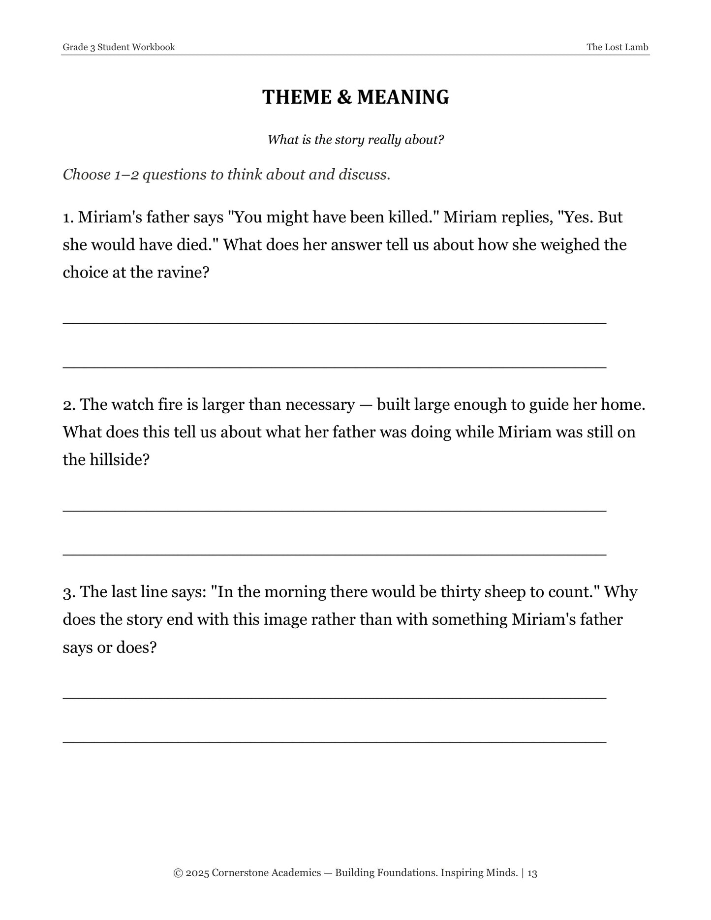 The Lost Lamb | Grade 3 Classical Literature Packet | Cornerstone Academics