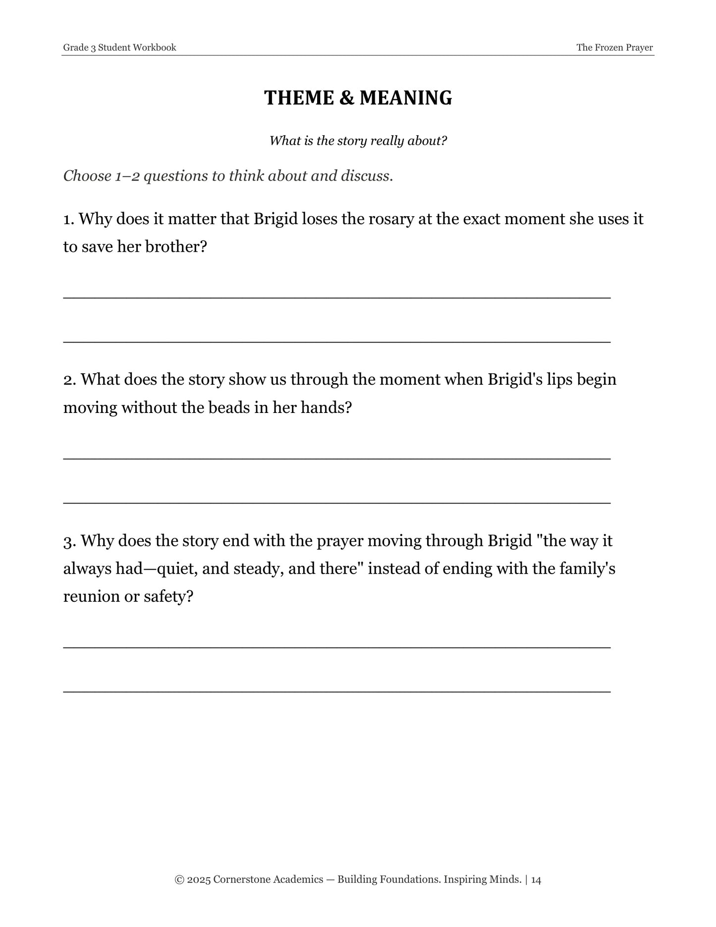 The Frozen Prayer | Grade 3 Classical Literature Packet | Cornerstone Academics