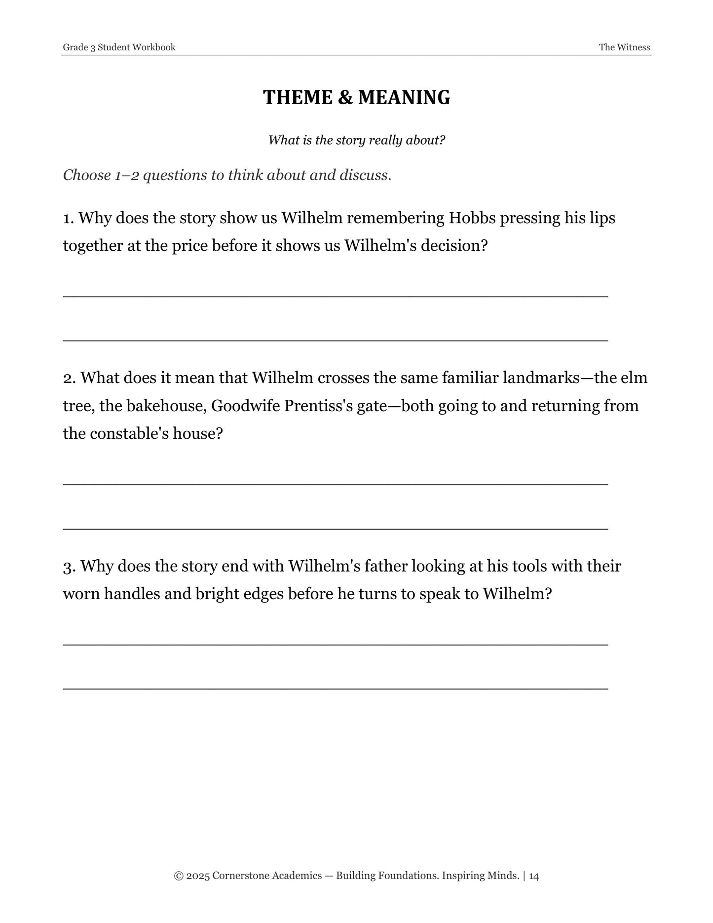 The Witness | Grade 3 Classical Literature Packet | Cornerstone Academics