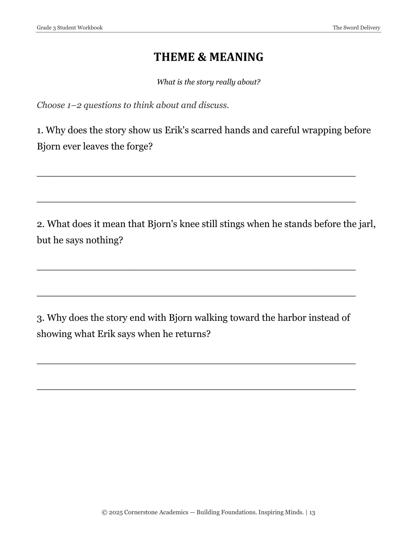 The Sword Delivery | Grade 3 Classical Literature Packet | Cornerstone Academics