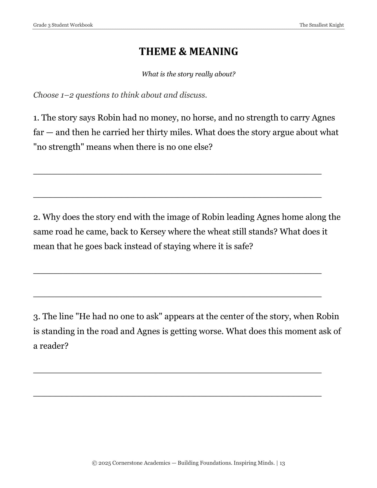The Smallest Knight | Grade 3 Classical Literature Packet | Cornerstone Academics