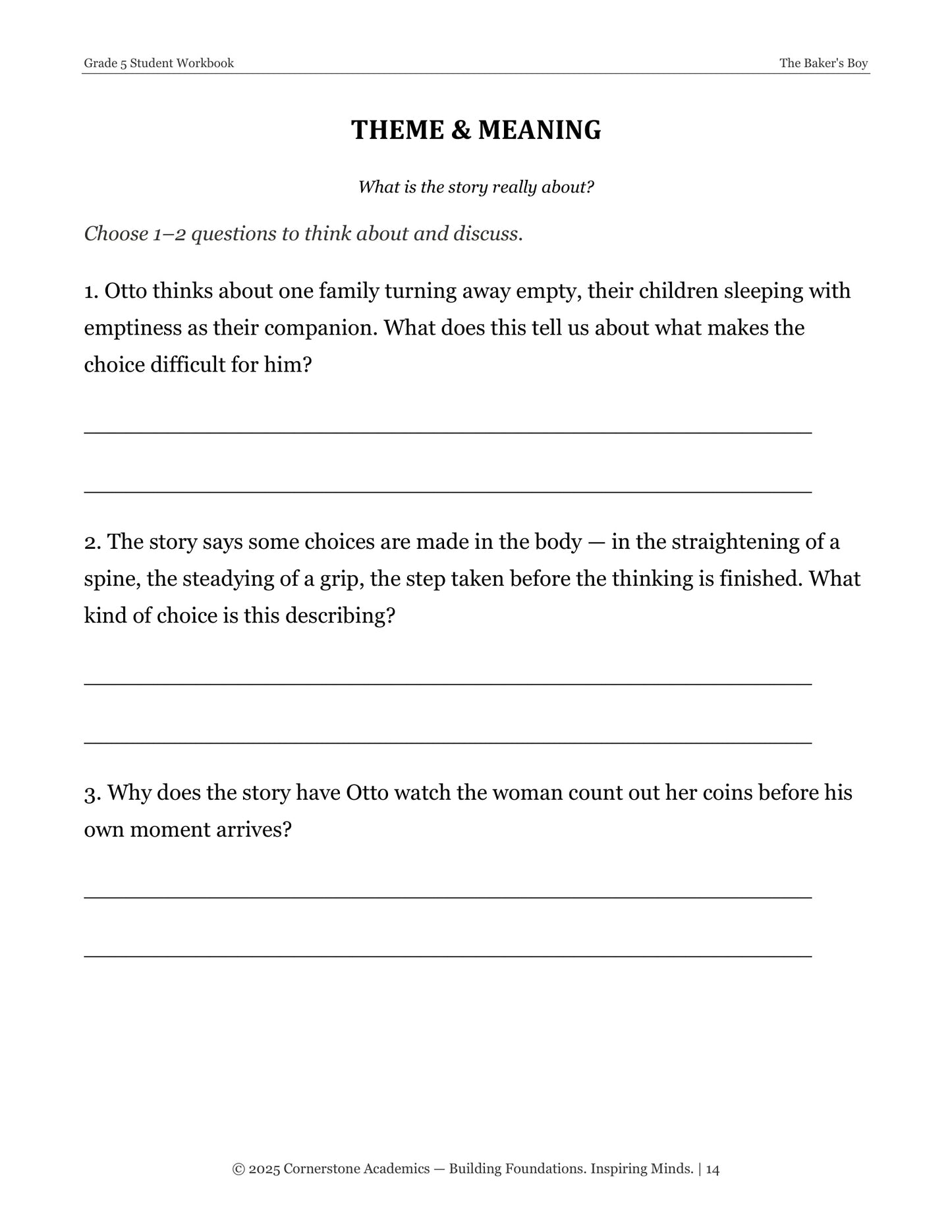 The Baker's Boy | Grade 5 Classical Literature Packet | Cornerstone Academics
