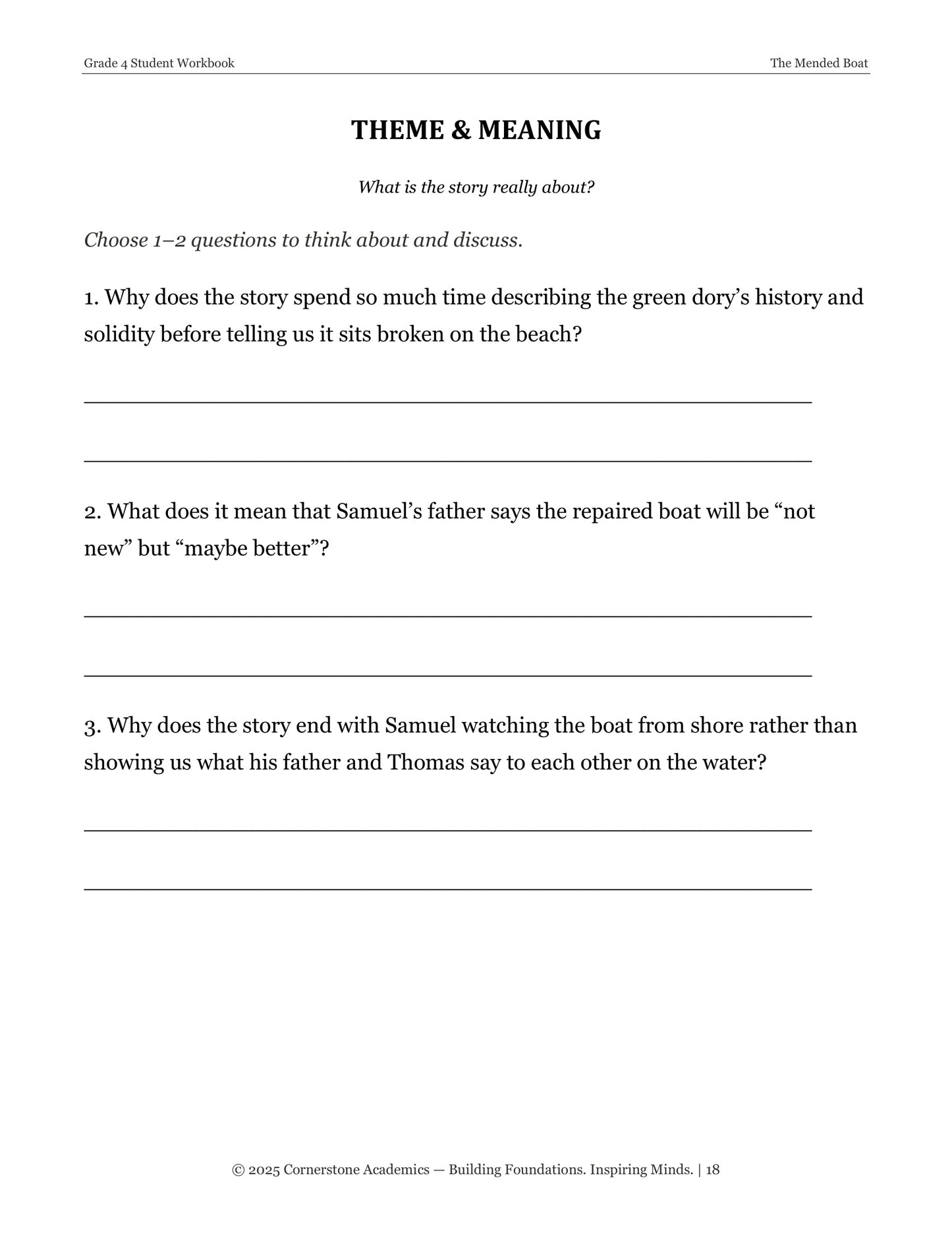 The Mended Boat | Grade 4 Classical Literature Packet | Cornerstone Academics