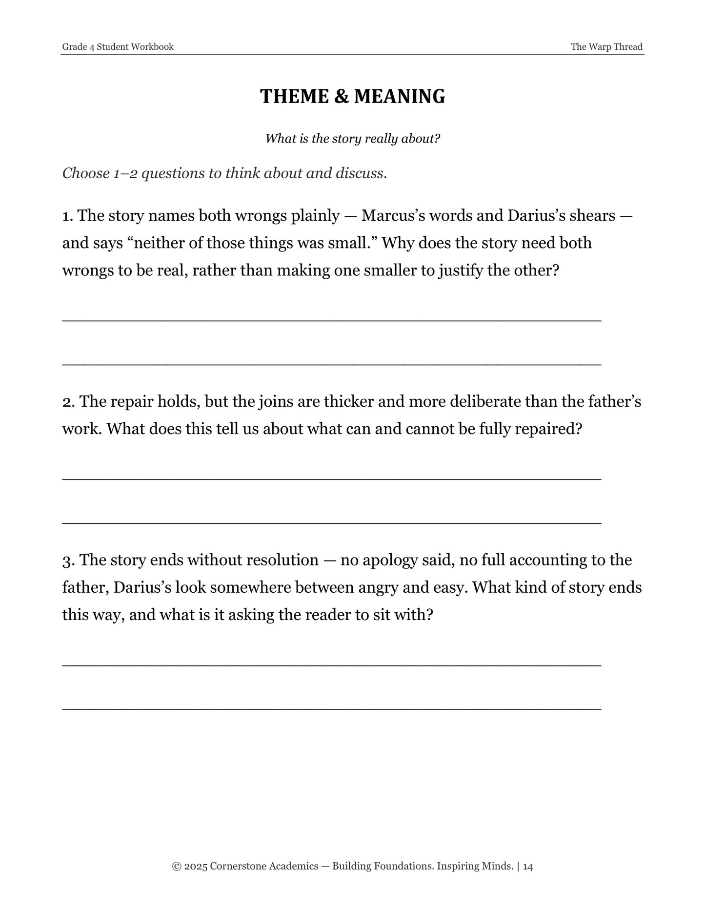 The Warp Thread | Grade 4 Classical Literature Packet | Cornerstone Academics