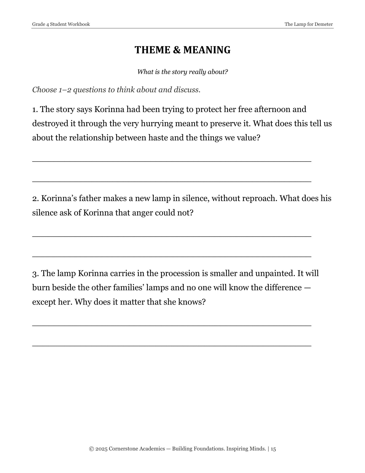 The Lamp for Demeter | Grade 4 Classical Literature Packet | Cornerstone Academics