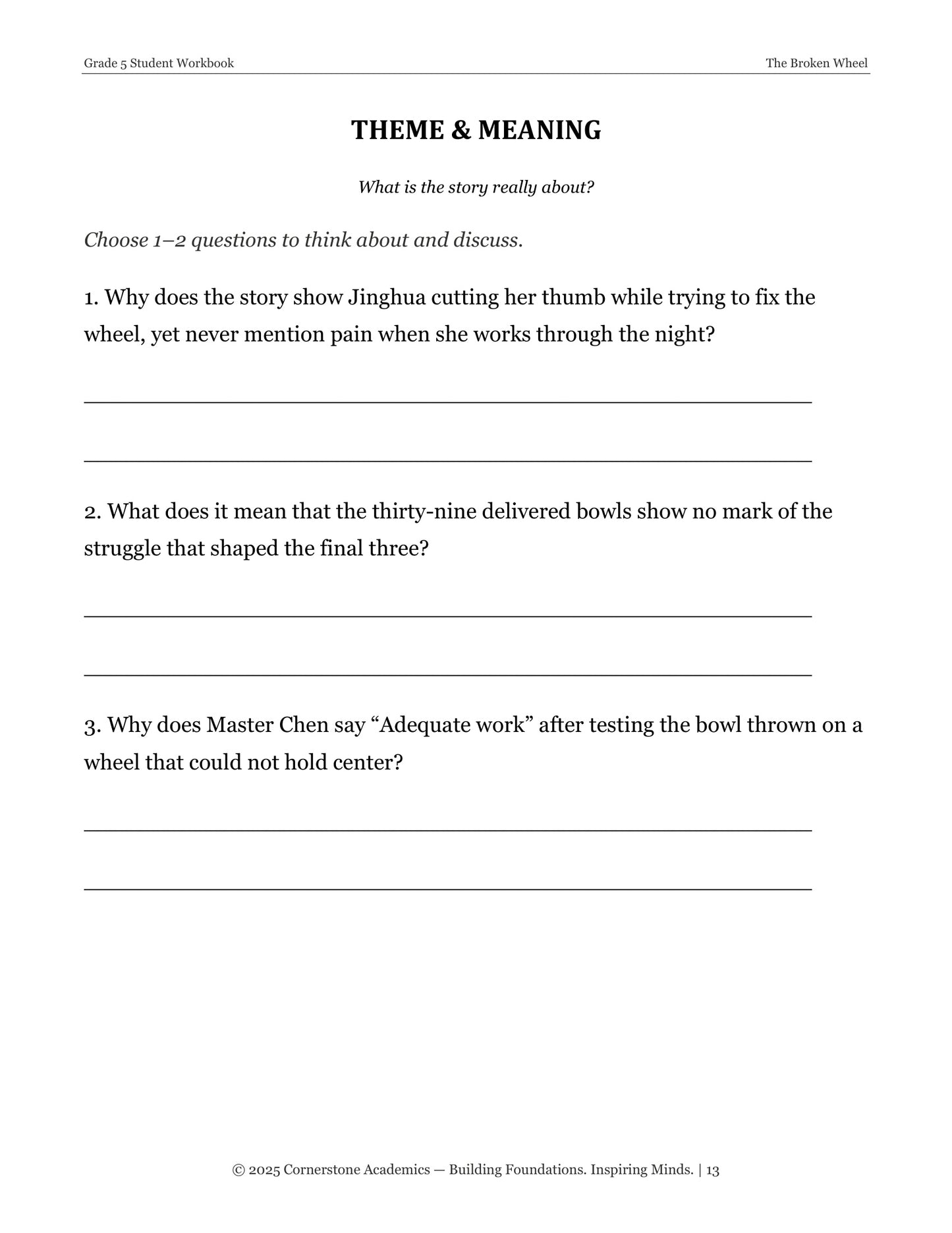 The Broken Wheel | Grade 5 Classical Literature Packet | Cornerstone Academics