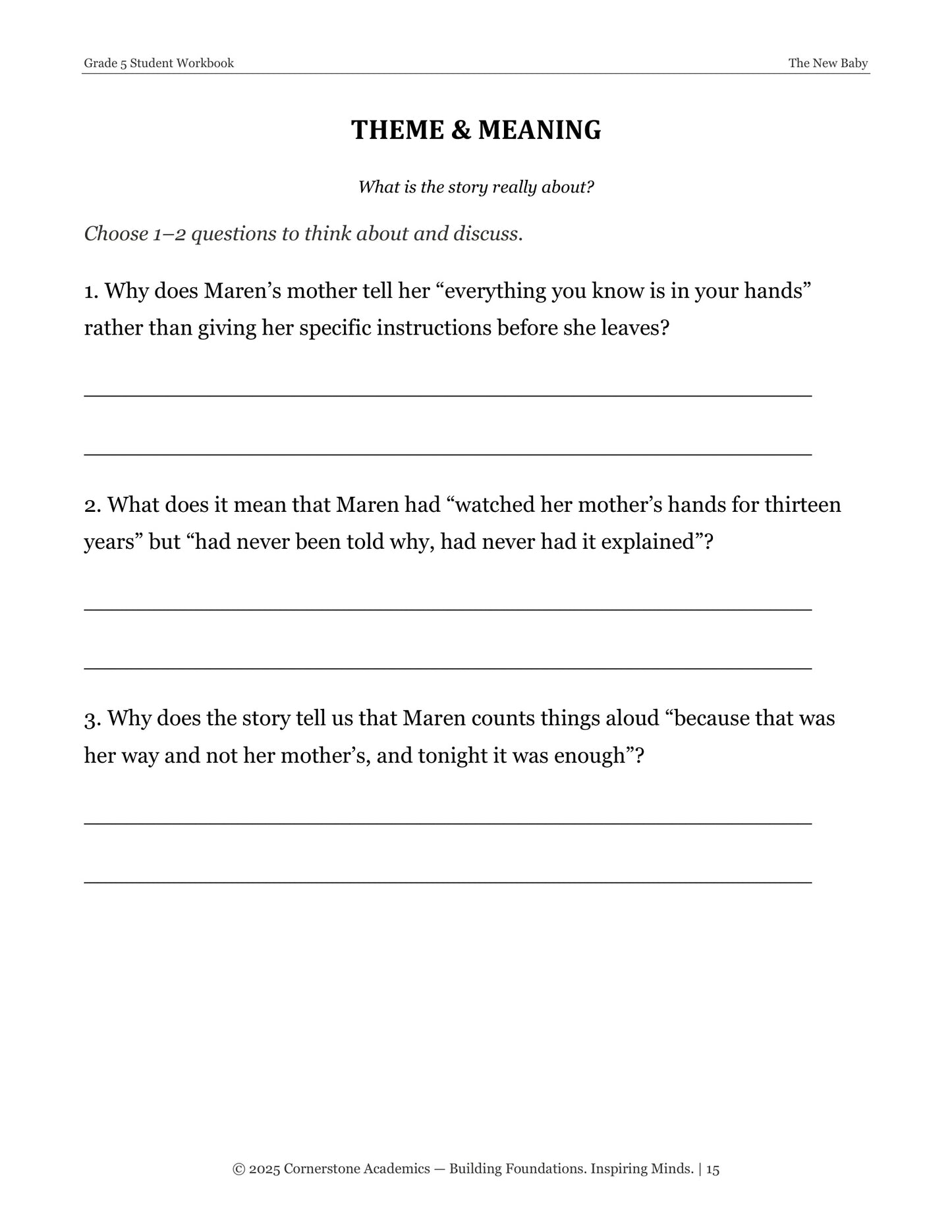 The New Baby | Grade 5 Classical Literature Packet | Cornerstone Academics