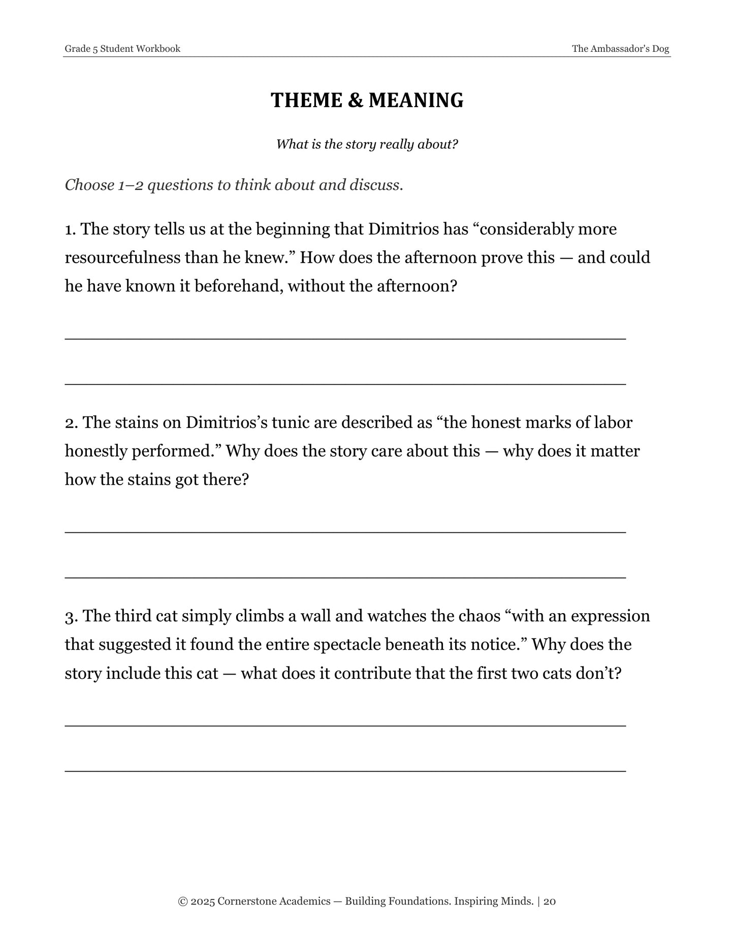 The Ambassador's Dog | Grade 5 Classical Literature Packet | Cornerstone Academics