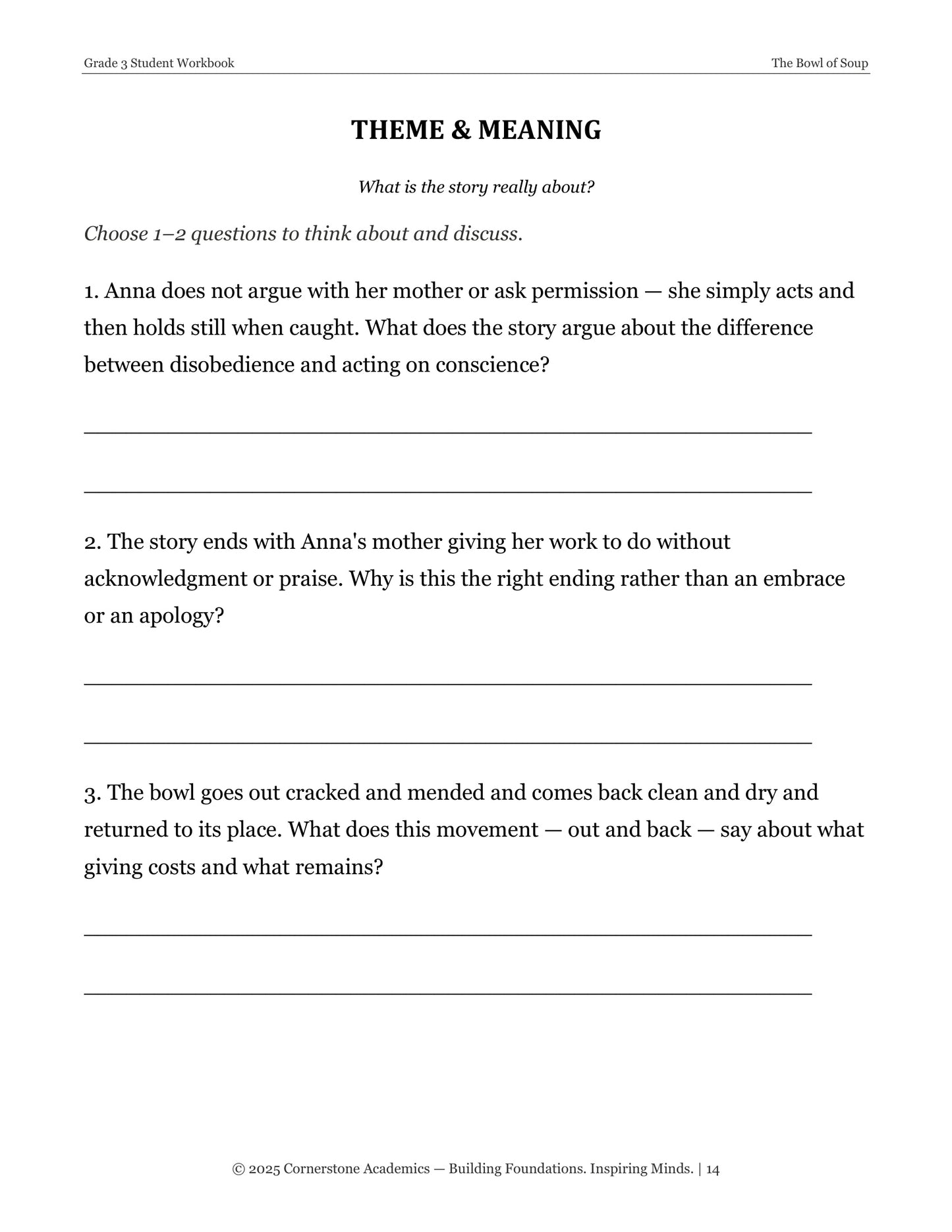 The Bowl of Soup | Grade 3 Classical Literature Packet | Cornerstone Academics