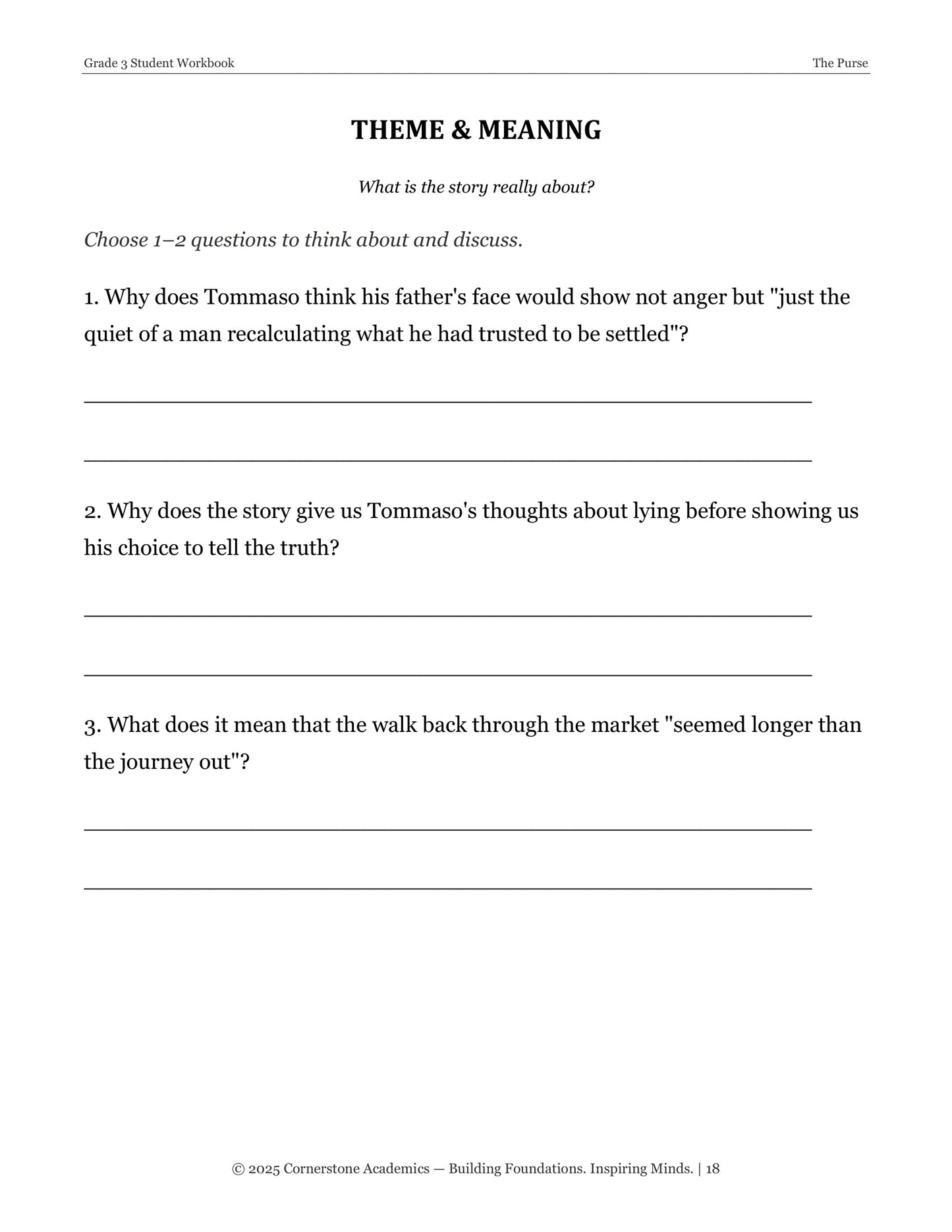 The Purse | Grade 3 Classical Literature Packet | Cornerstone Academics