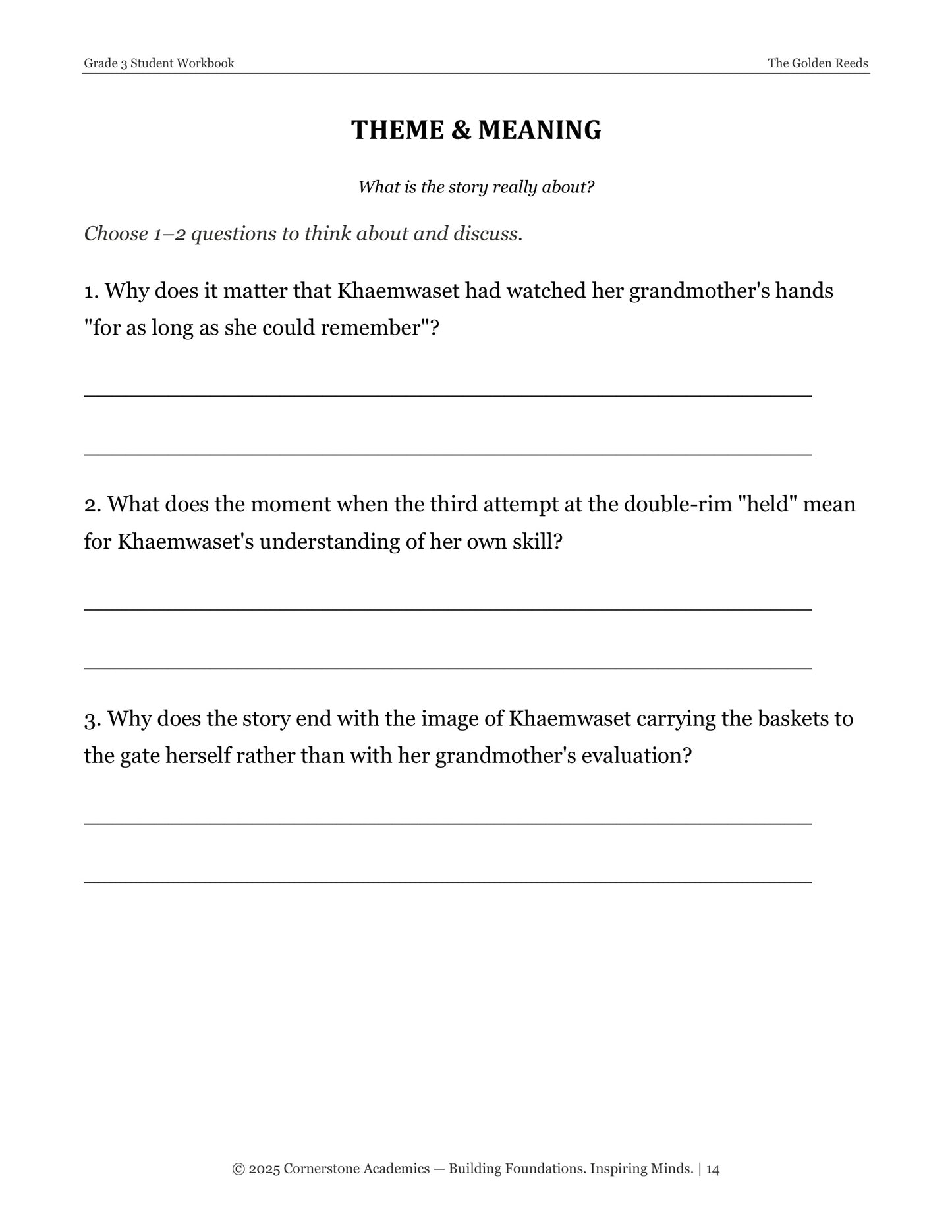 The Golden Reeds | Grade 3 Classical Literature Packet | Cornerstone Academics