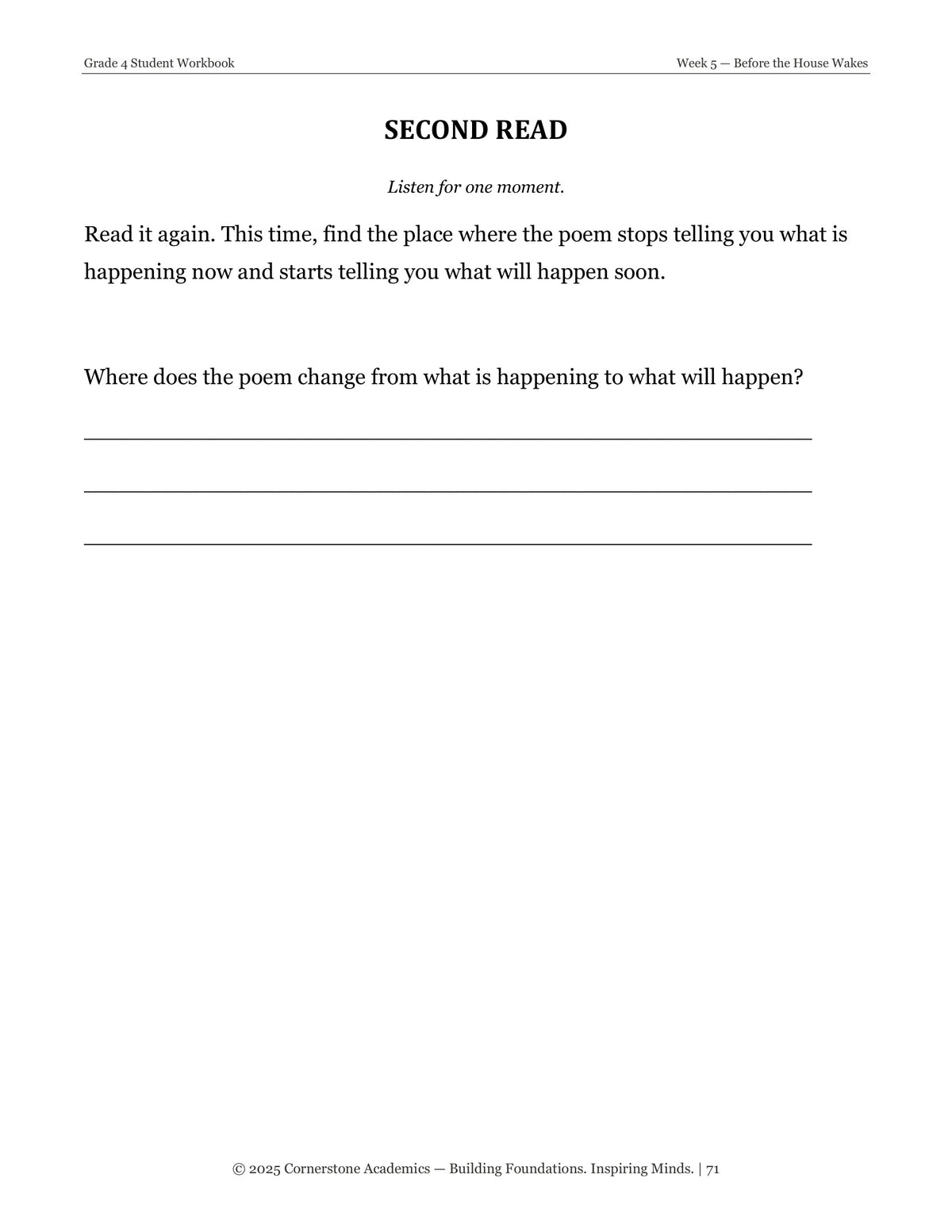 Week 5 lesson page from Grade 4 Literature Poetry Companion Student Workbook, Grade 4 homeschool curriculum