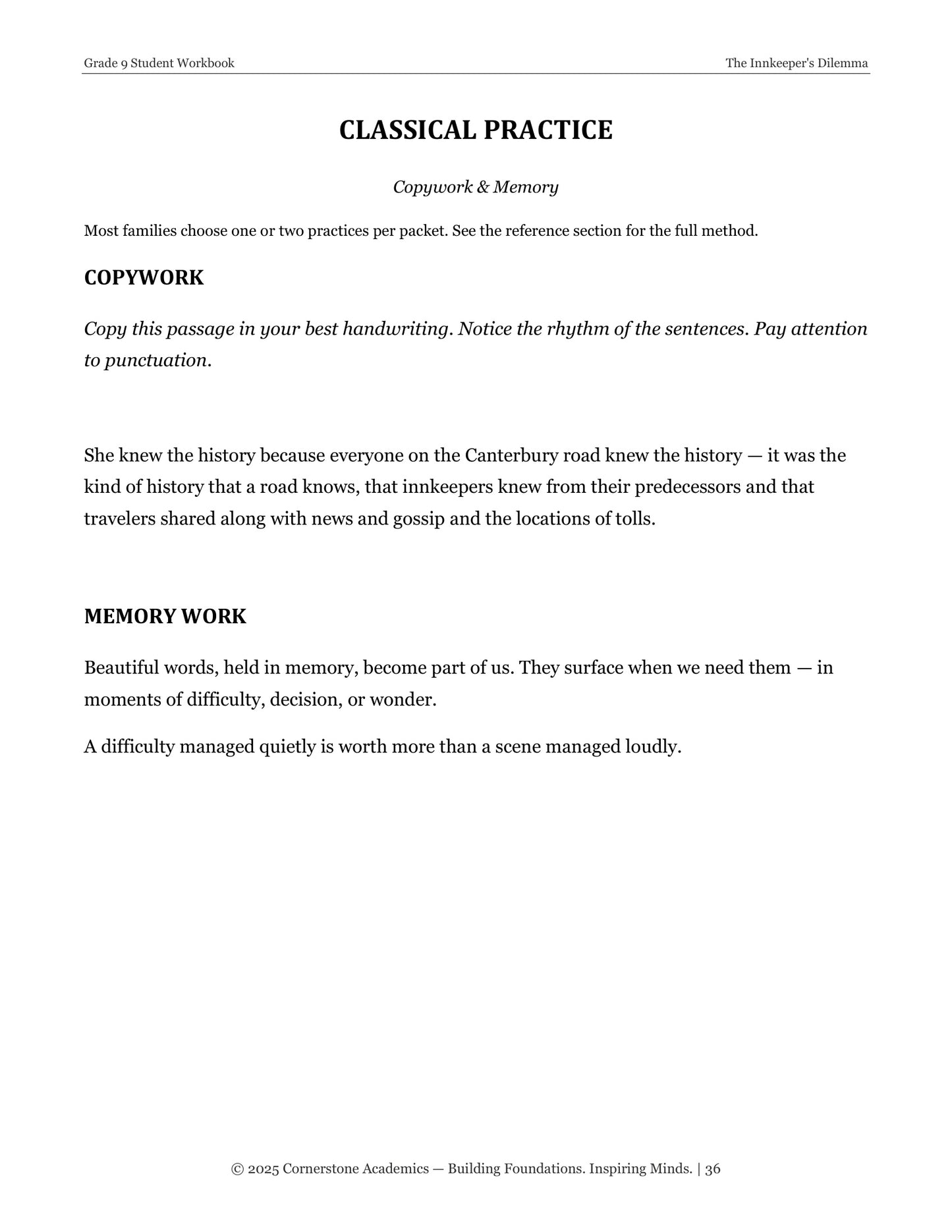 The Innkeeper's Dilemma | Grade 9 Classical Literature Packet | Cornerstone Academics