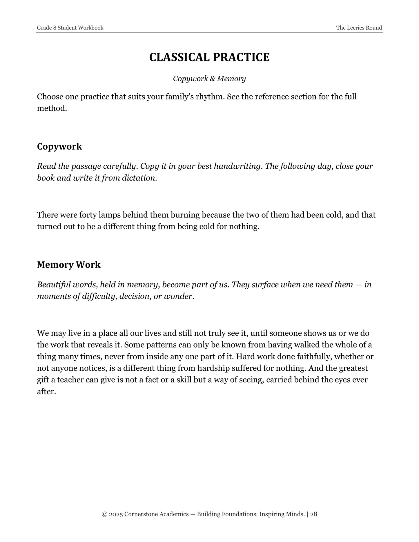 The Leerie's Round | Grade 8 Classical Literature Packet | Cornerstone Academics